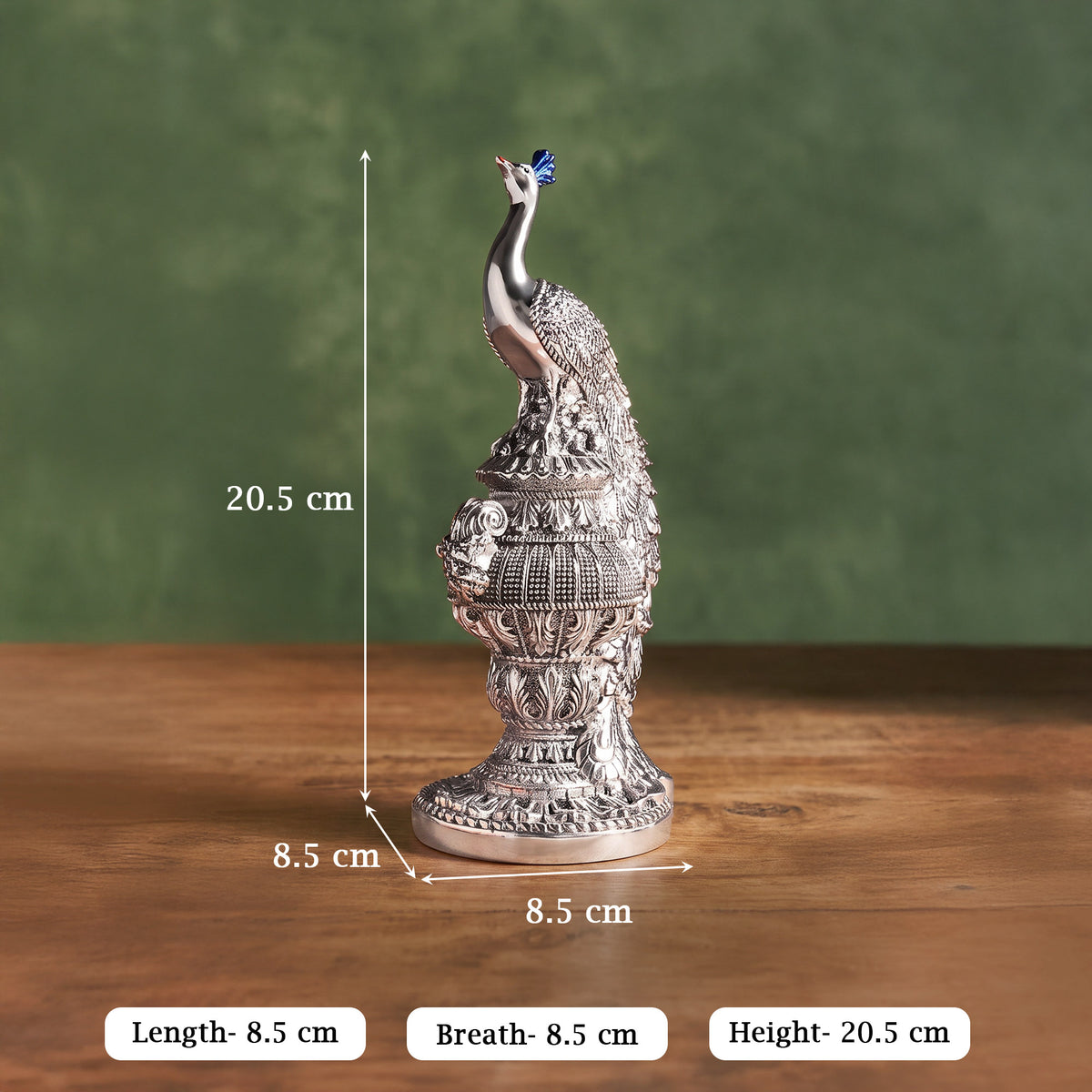 999 Silver Peacock Showpiece