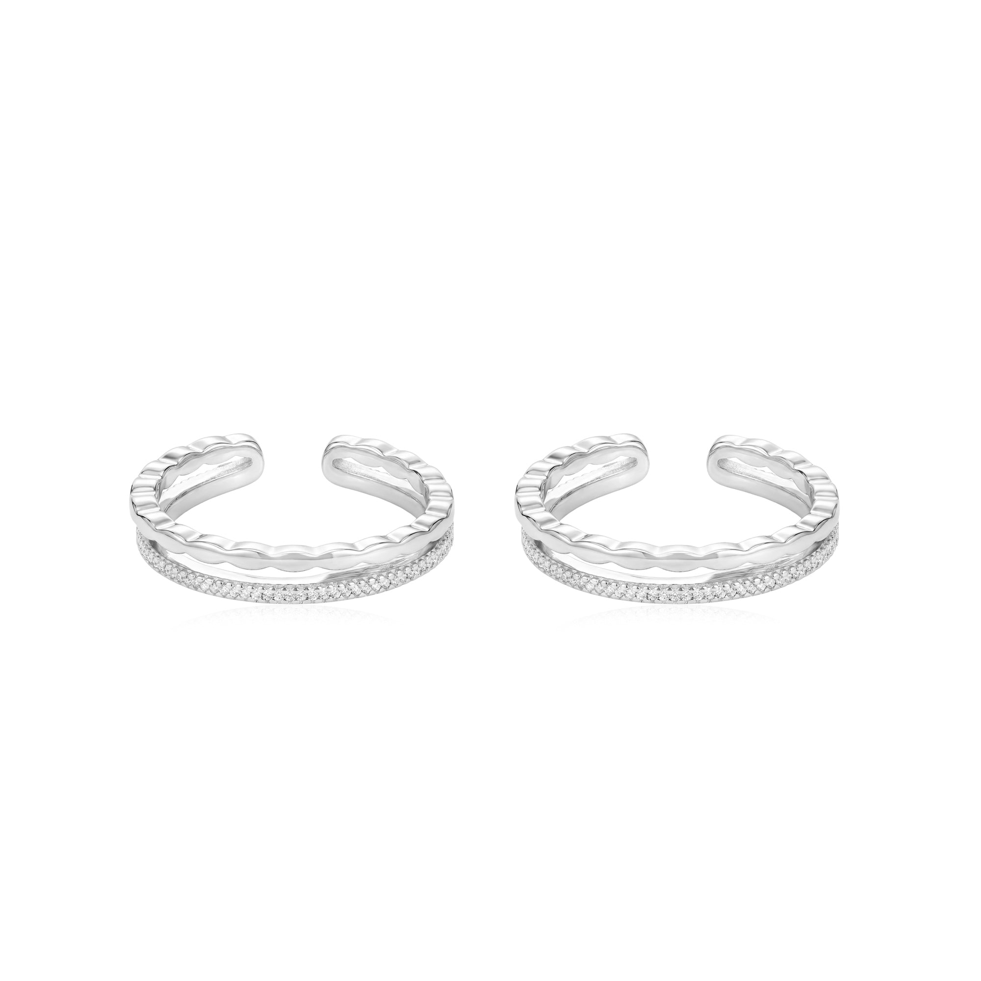 Dual Band Beaded Wave Toe Ring