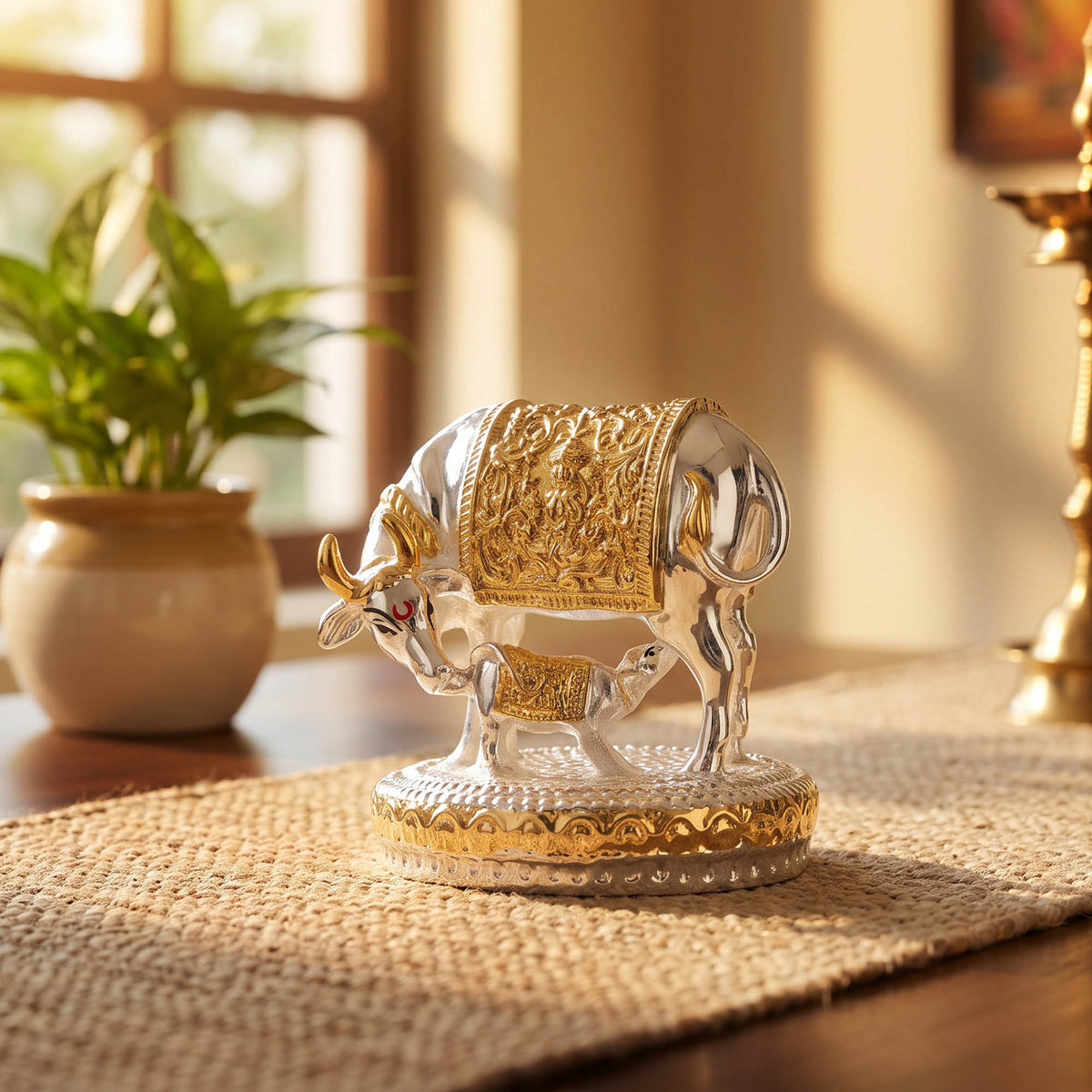 999 Silver Plated Kamdhenu Idol