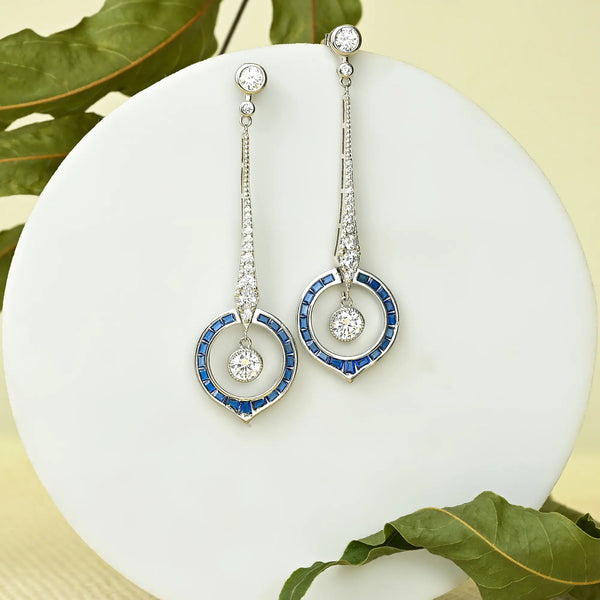 Blue and White Cz Cascade Earrings