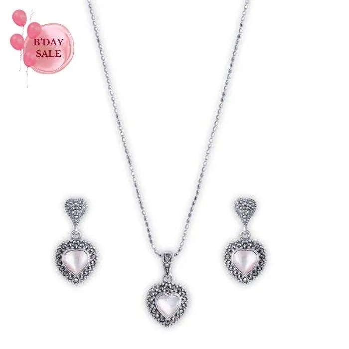 Blush Blooms Oxidised Silver Pendant Set - Touch925