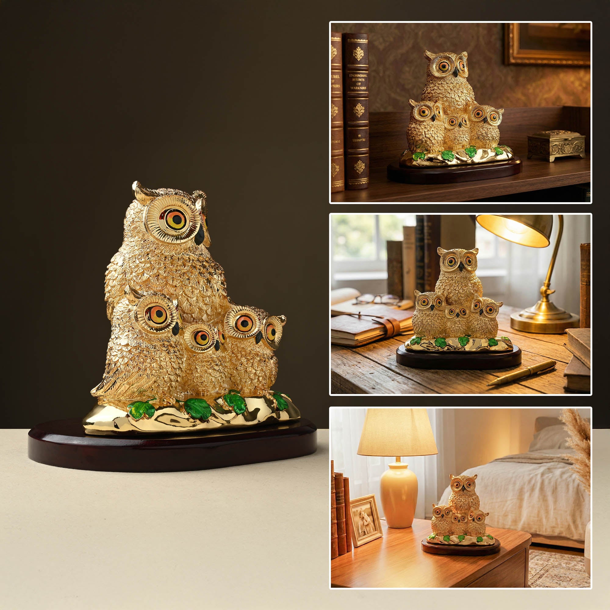 999 Silver Plated Owl Family Figurine