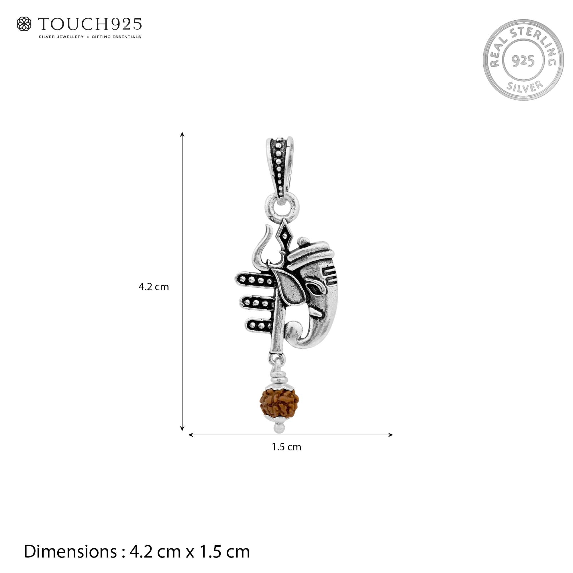 Trishul Ganesha Rudraksha Silver Pendant