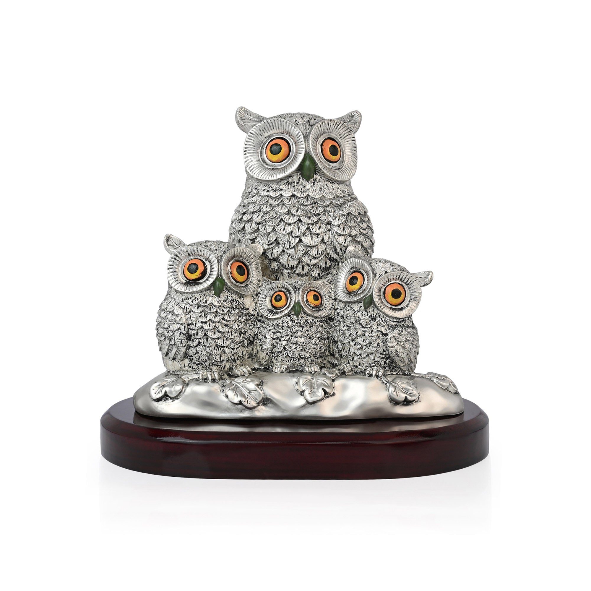 999 Silver Plated Owl Family Showpiece