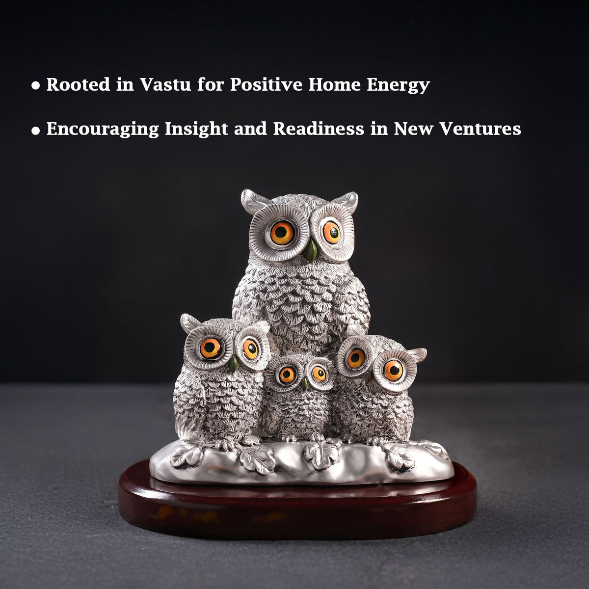 999 Silver Plated Owl Family Showpiece