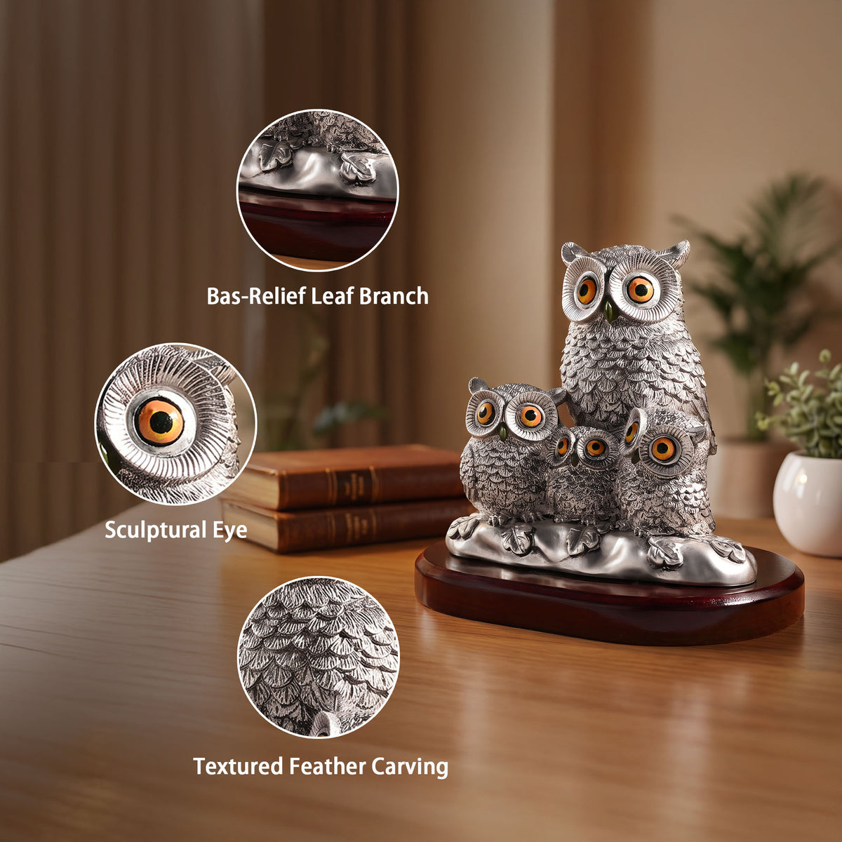 999 Silver Plated Owl Family Showpiece