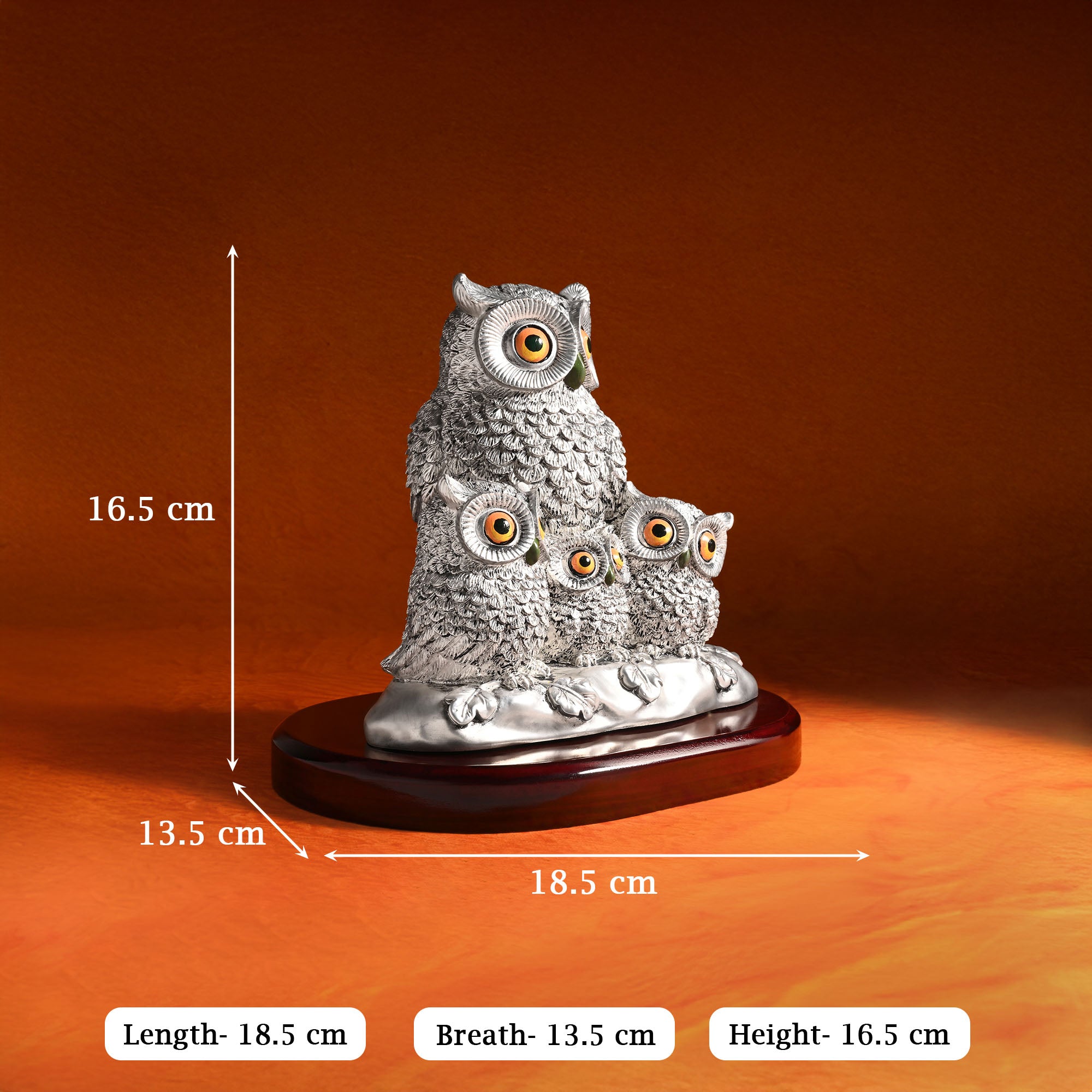 999 Silver Plated Owl Family Showpiece