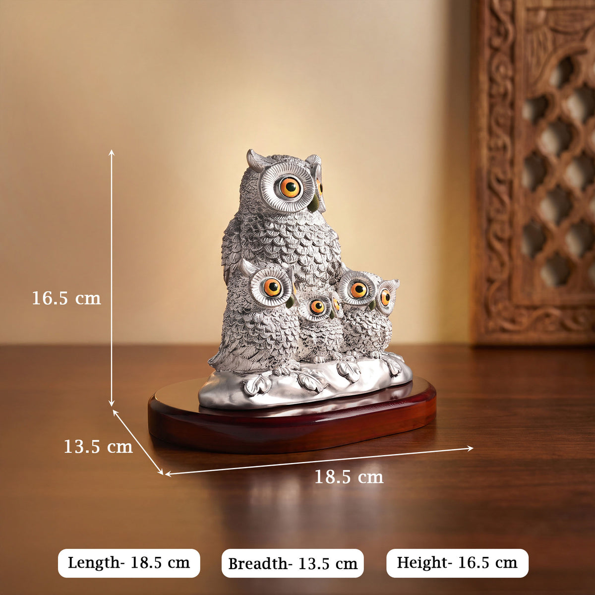 999 Silver Plated Owl Family Showpiece