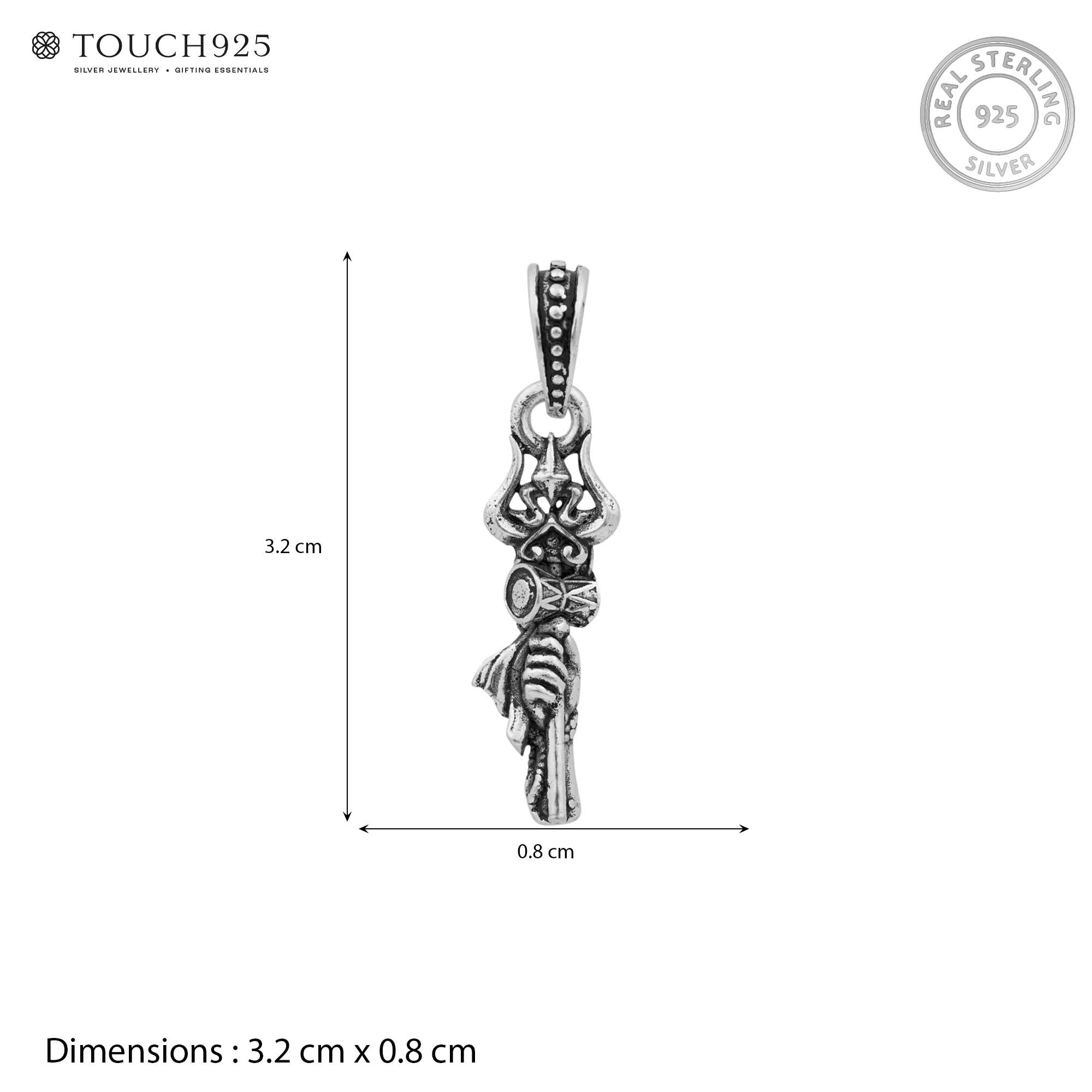 Trishul Damru Gada Silver Pendant