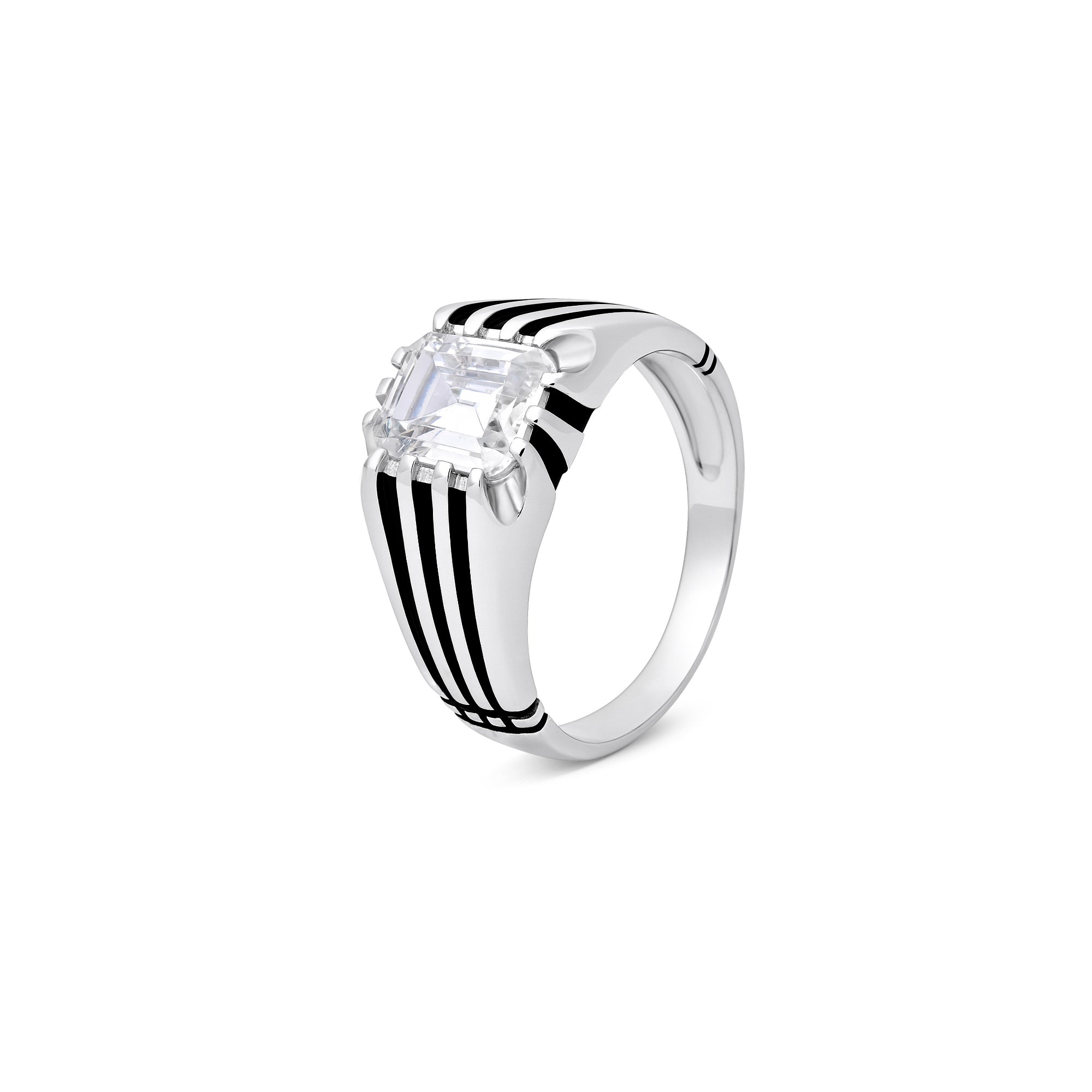 Striped Crest Silver Ring