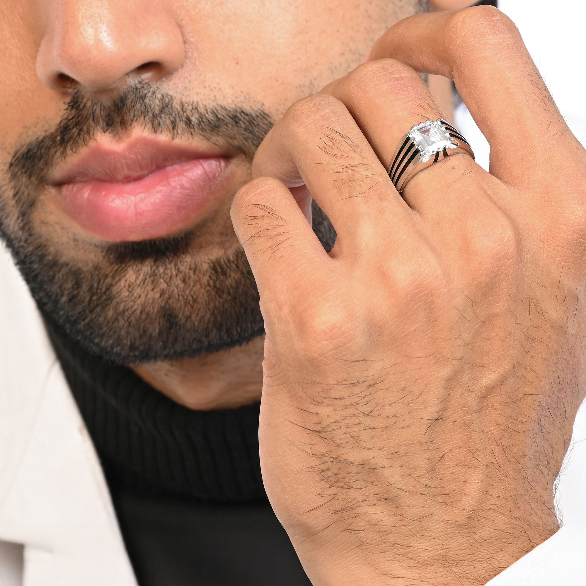 Striped Crest Silver Ring