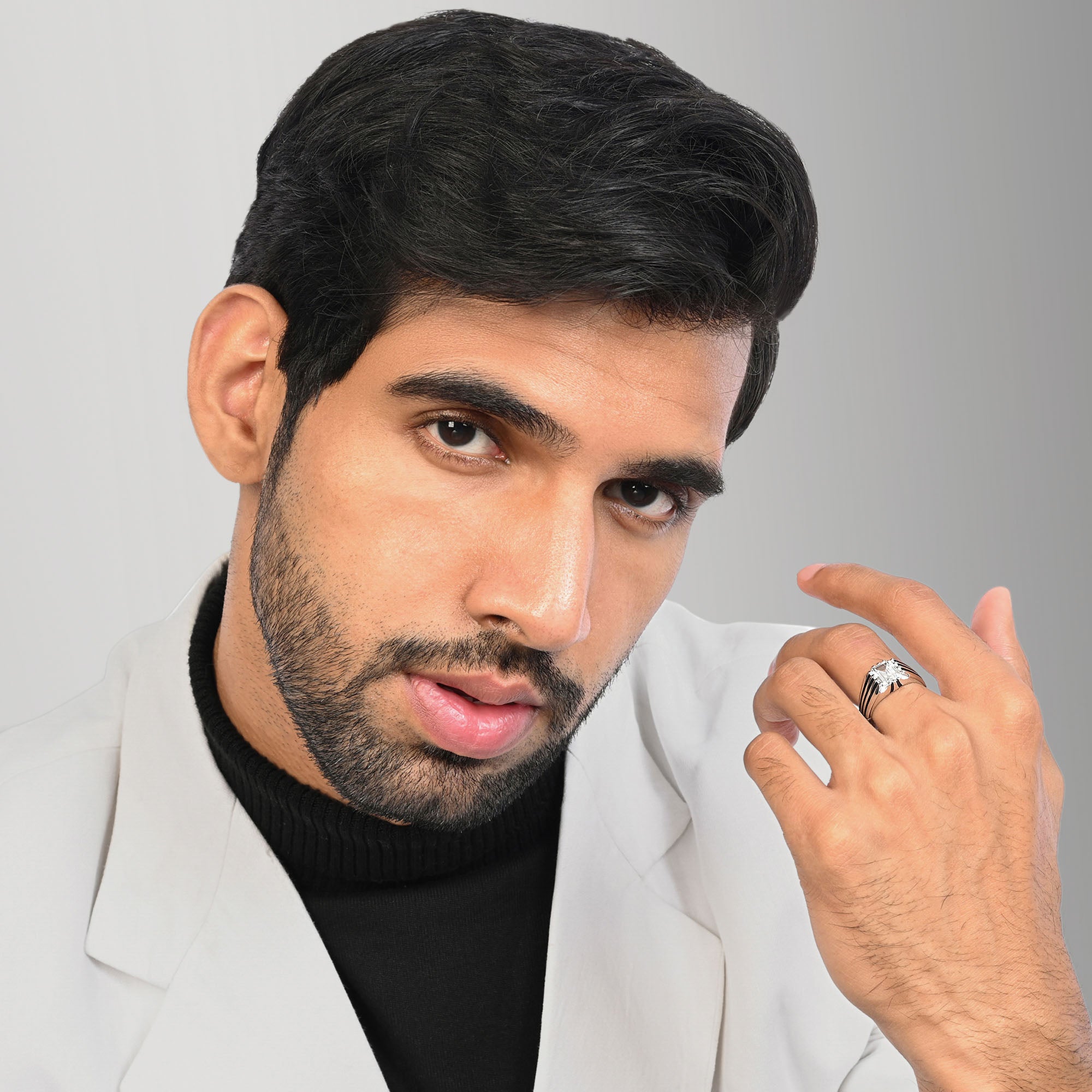 Striped Crest Silver Ring