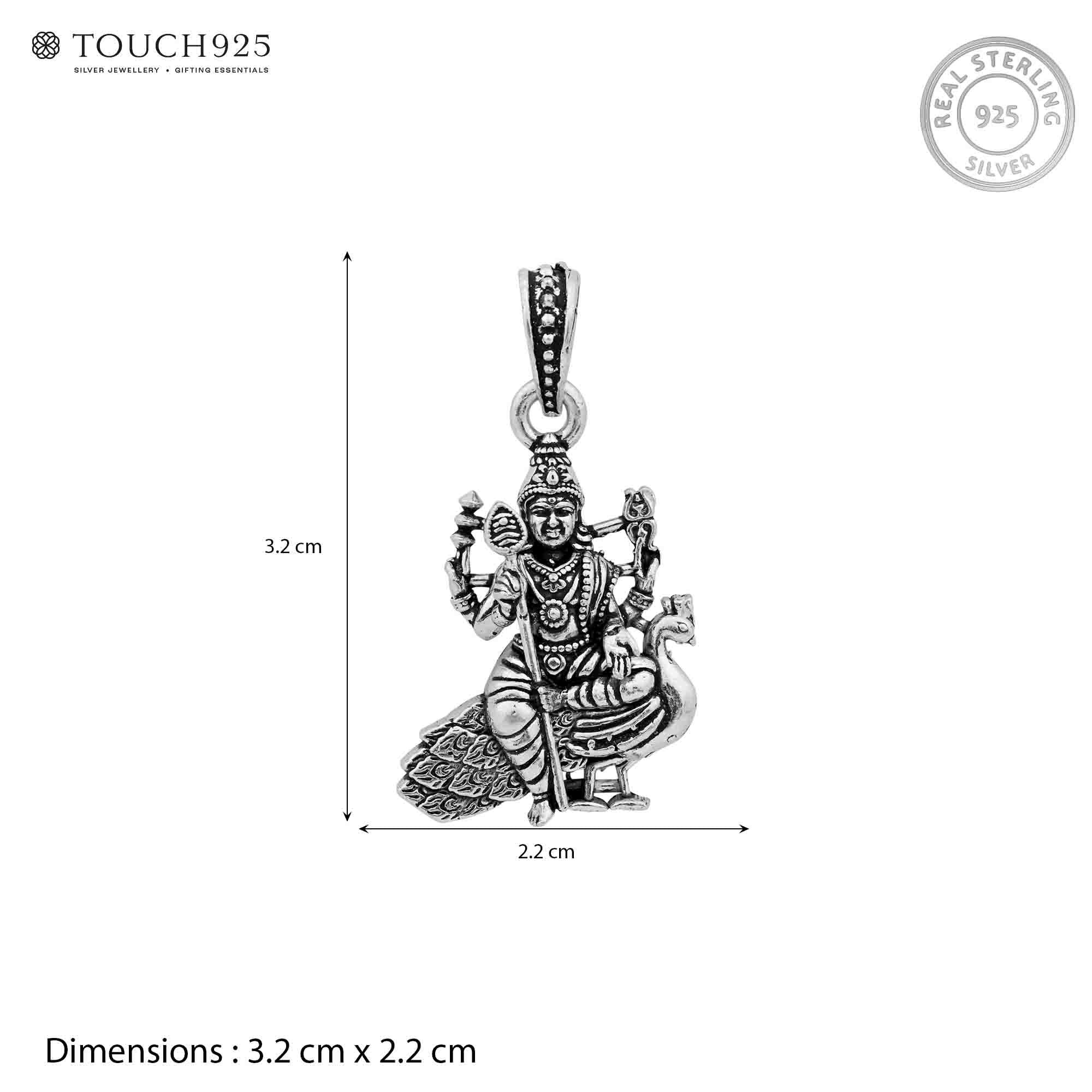 Lord Kartikeya Peacock Silver Pendant