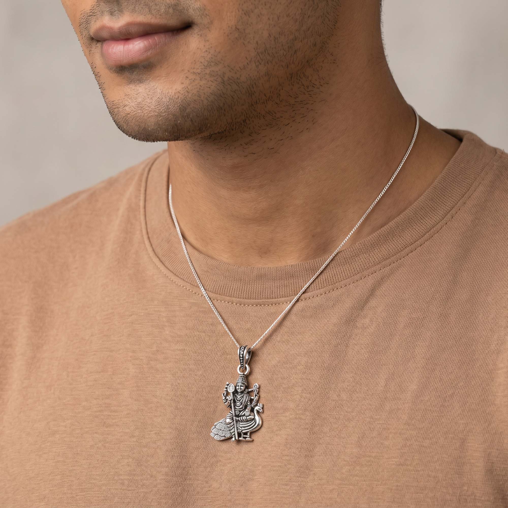 Lord Kartikeya Peacock Silver Pendant