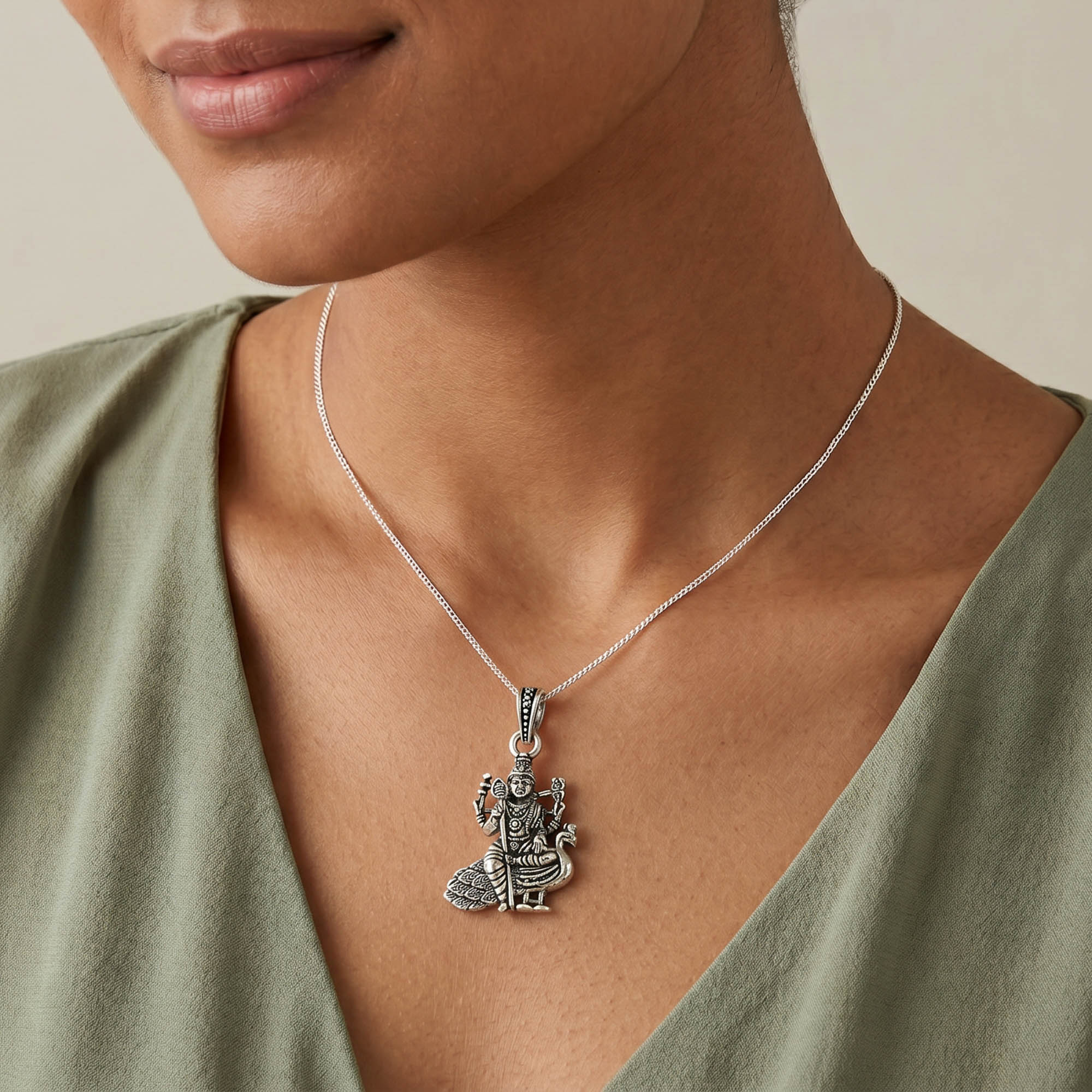 Lord Kartikeya Peacock Silver Pendant