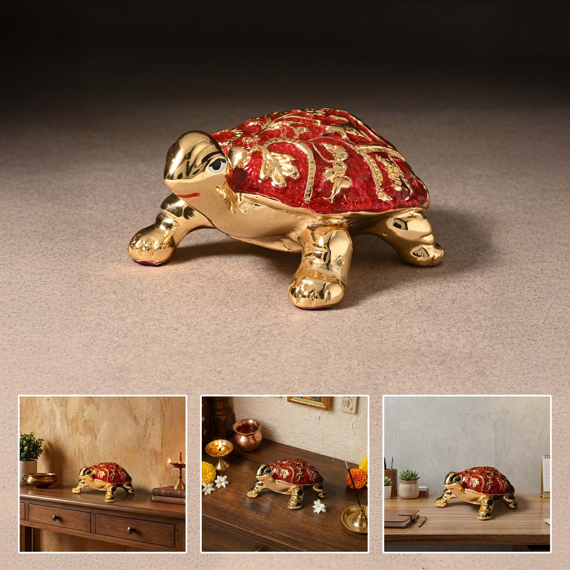 24K Gold Plated Meenakari Turtle