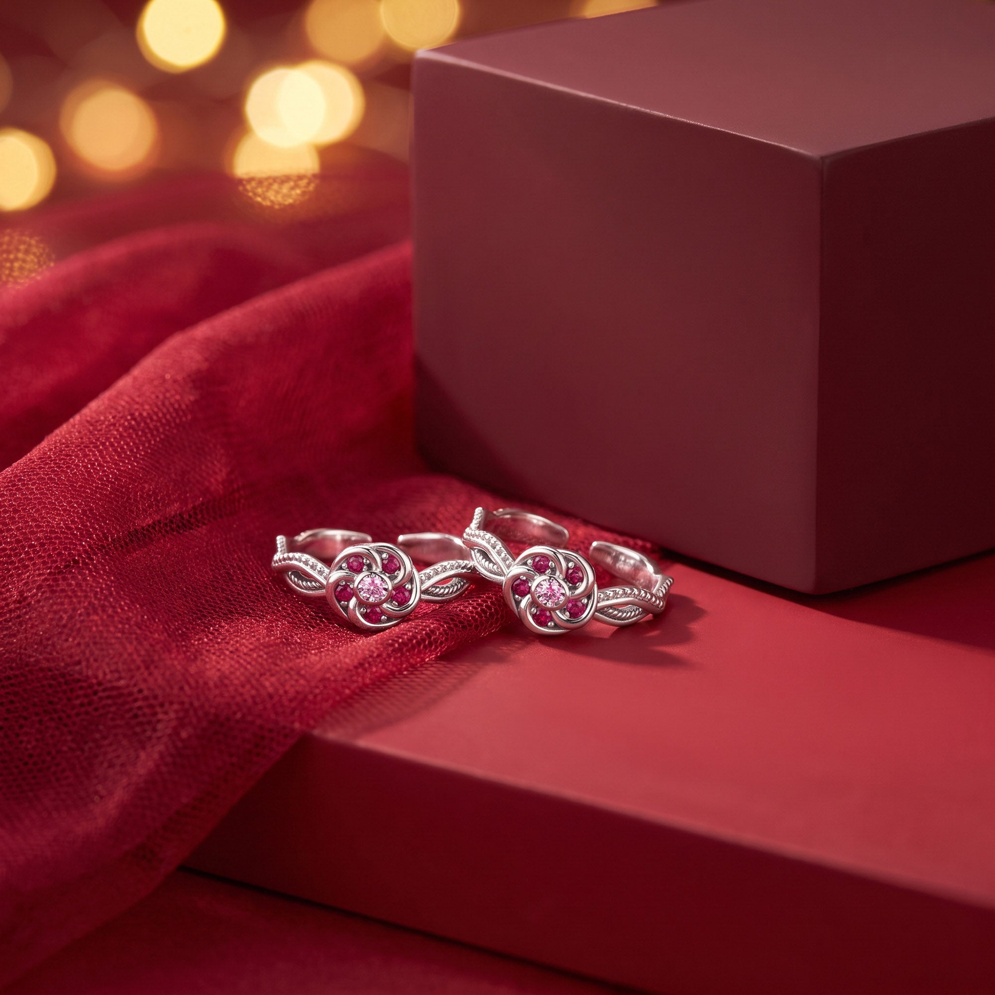 Ruby Swirl Flower Toe Ring