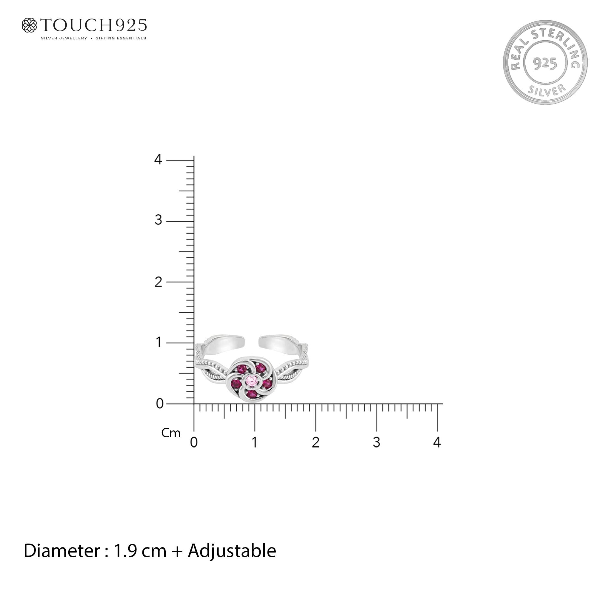 Ruby Swirl Flower Toe Ring
