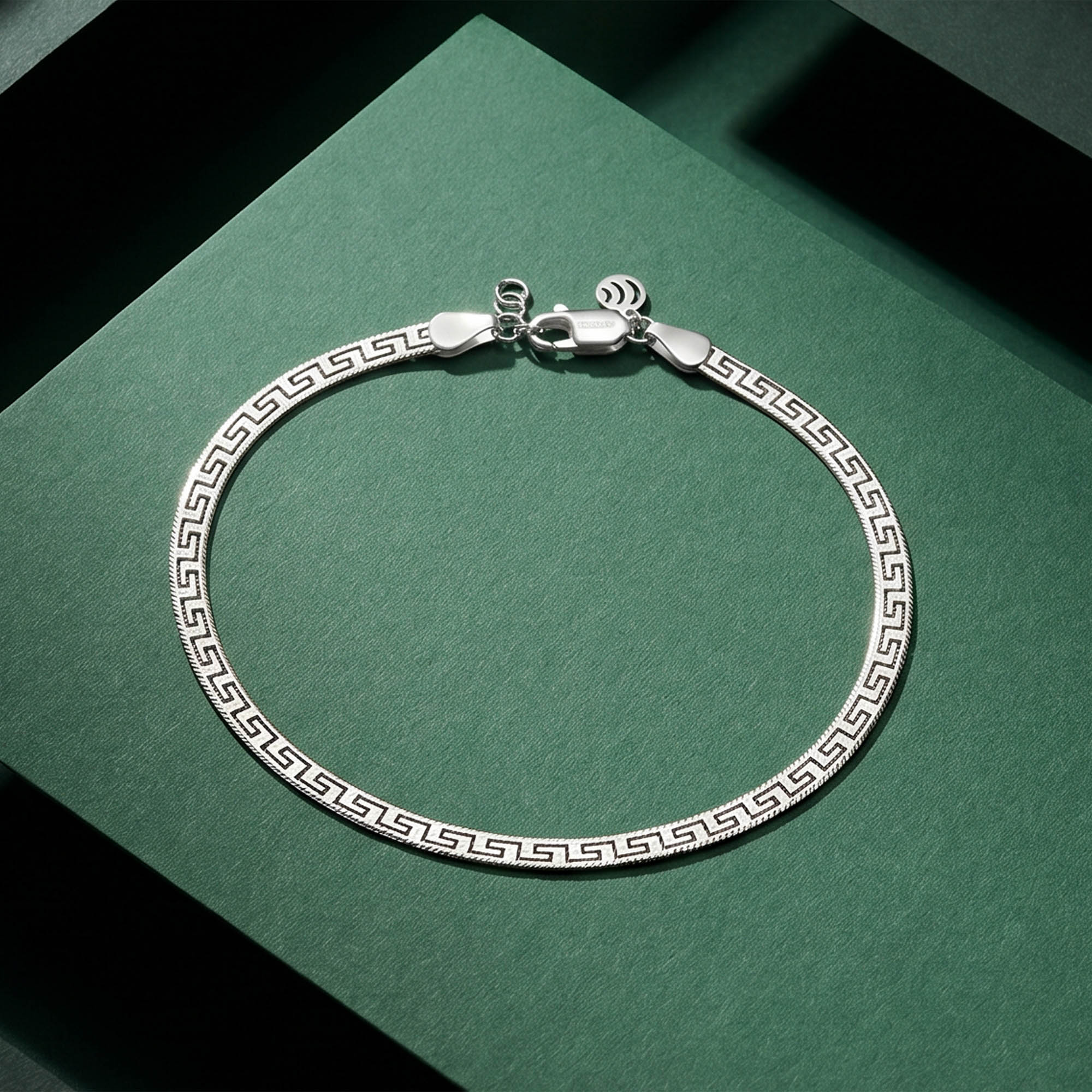 Greek Key Textured Herringbone Anklet