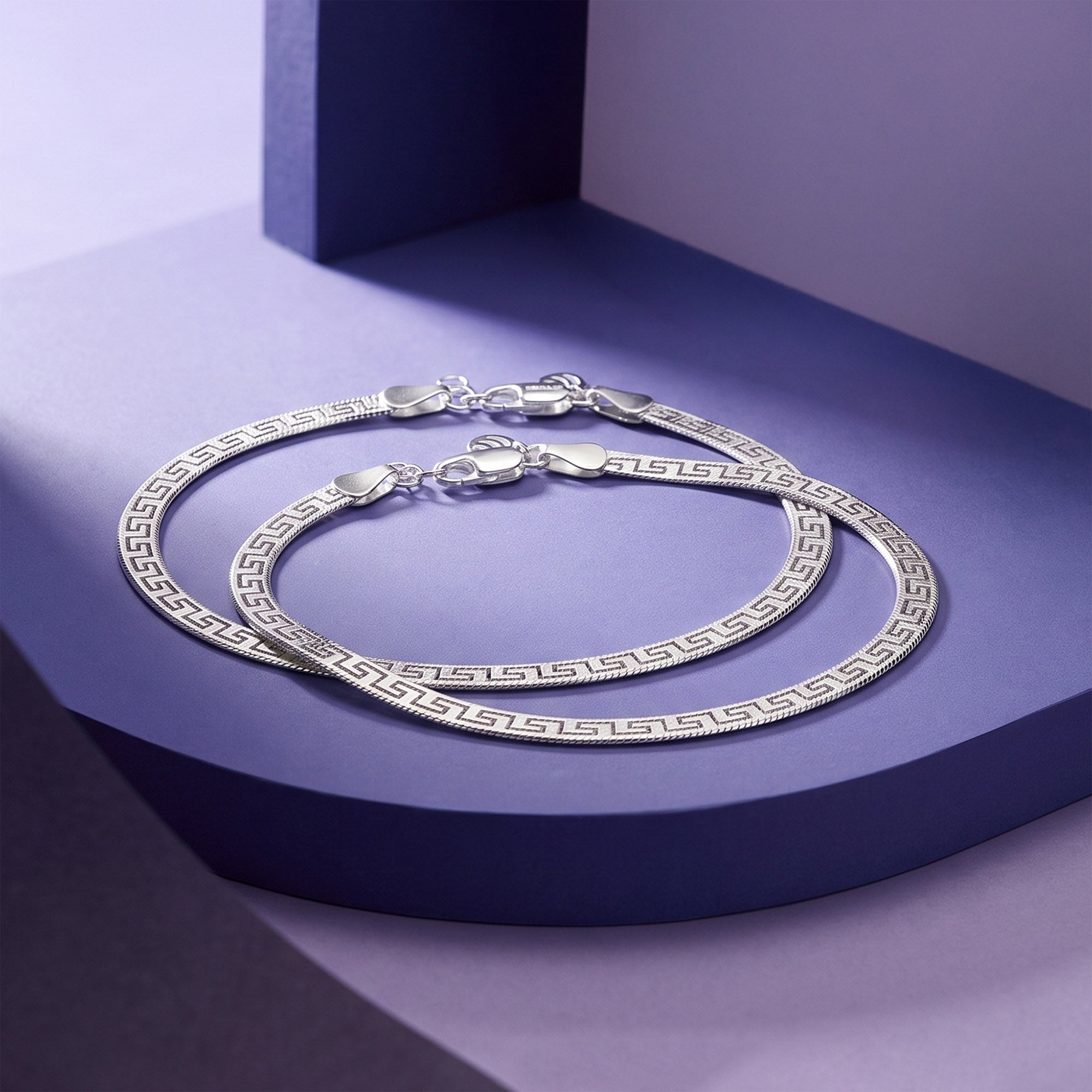 Greek Key Textured Herringbone Anklet