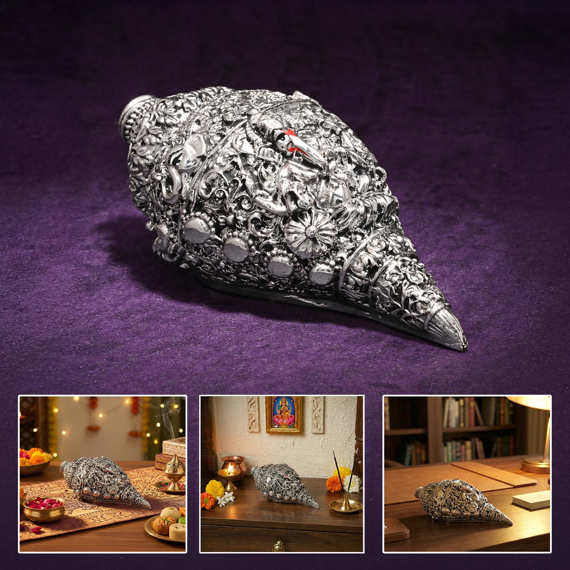 999 Silver Plated Ganesha Shankh