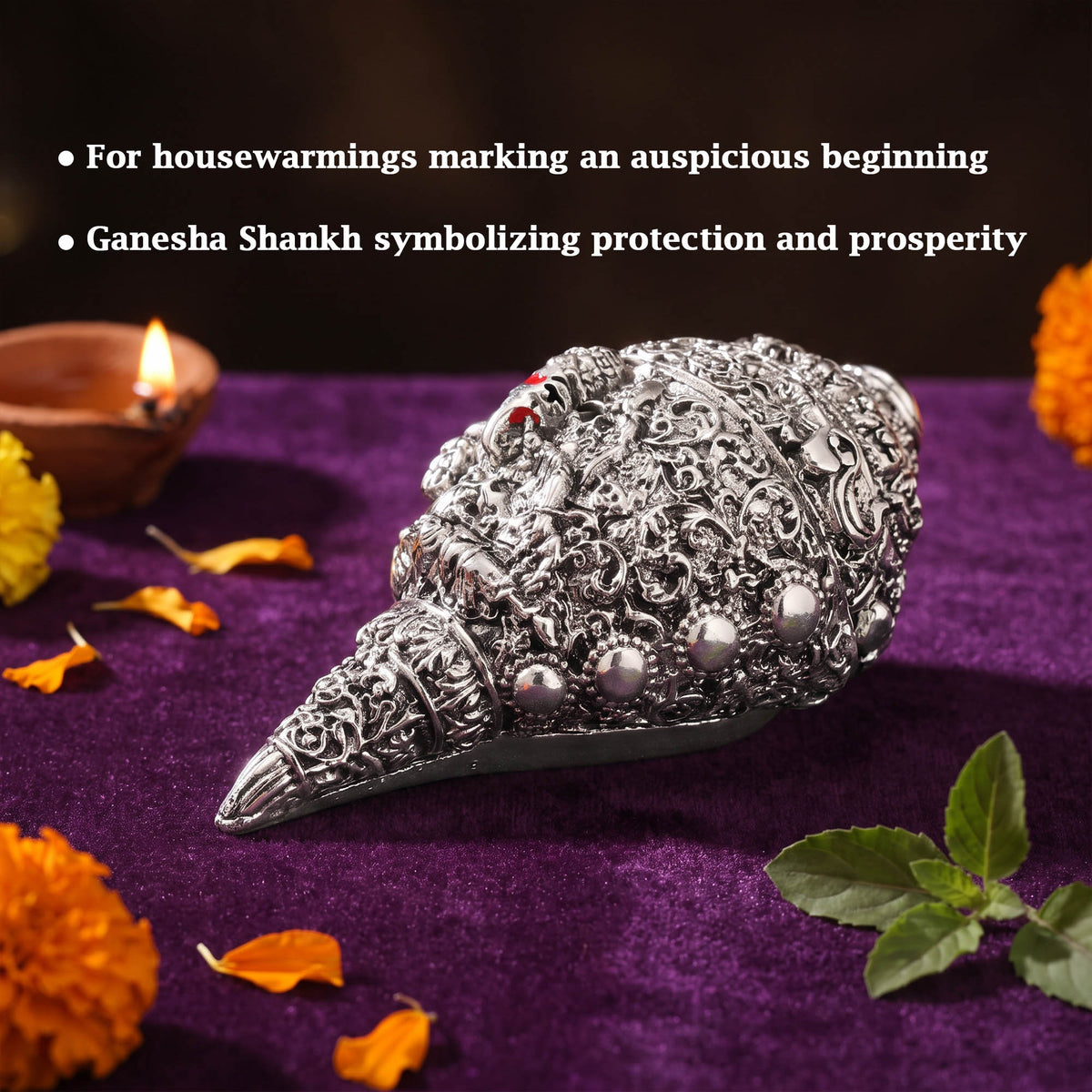 999 Silver Plated Ganesha Shankh