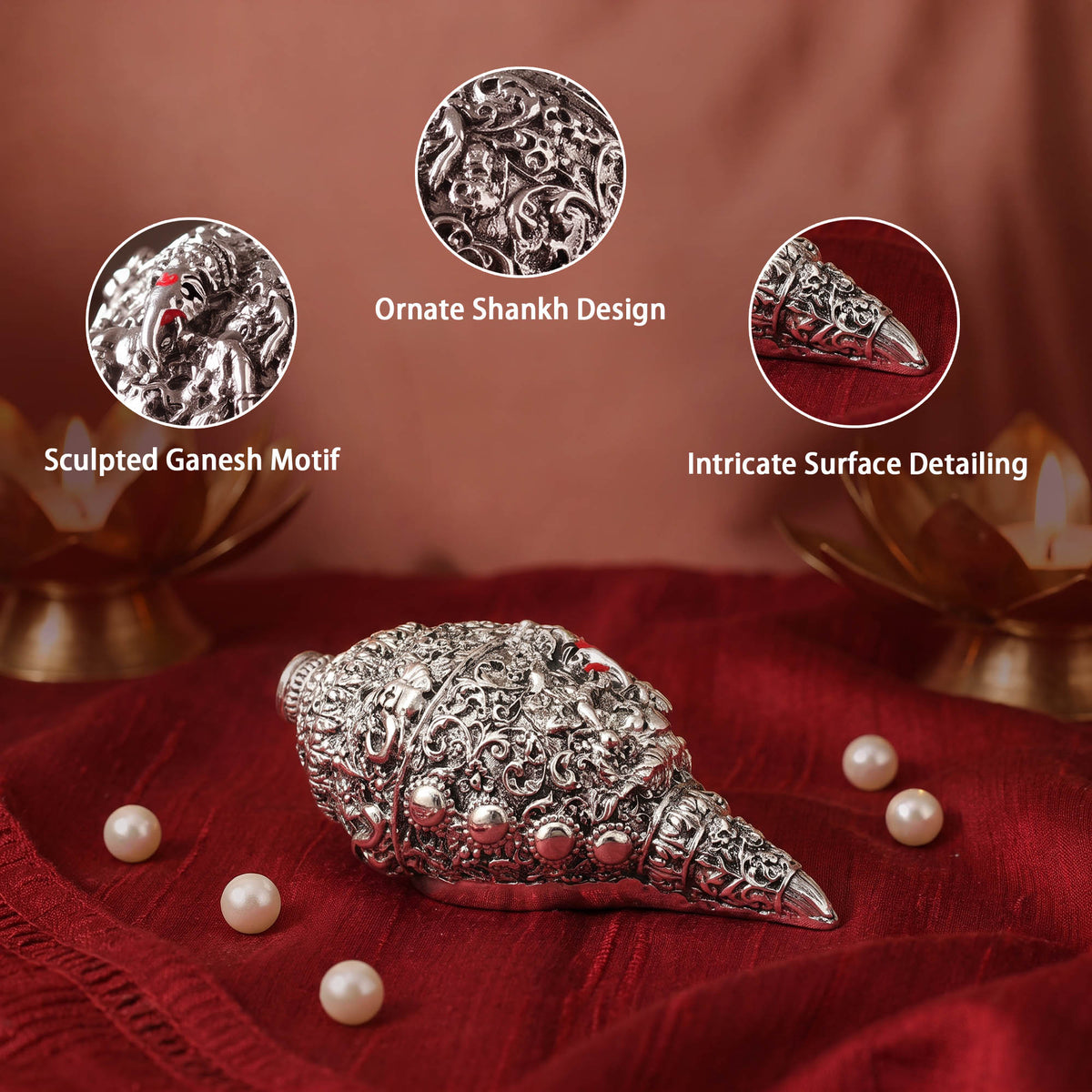 999 Silver Plated Ganesha Shankh