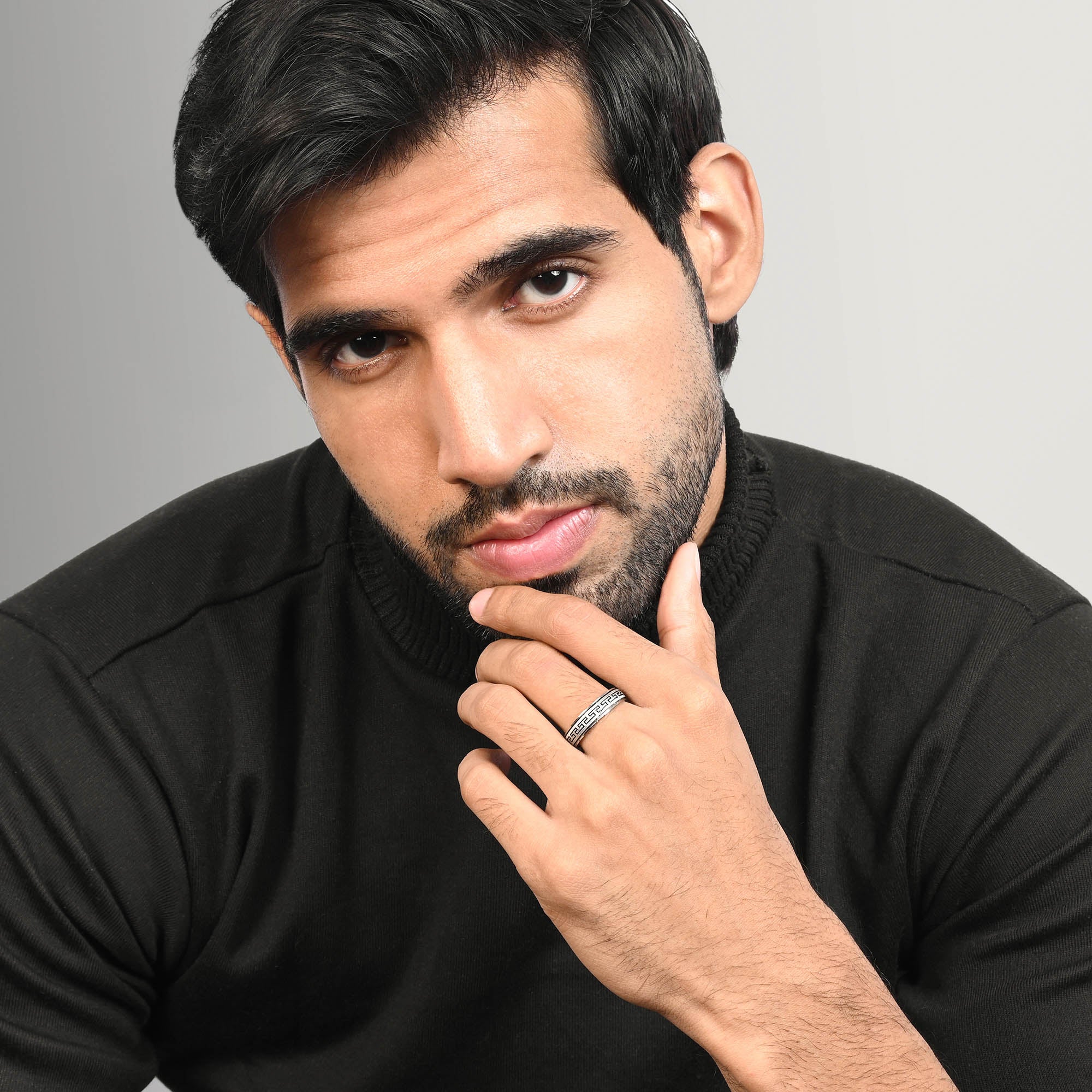 Greek Key Silver Band Ring