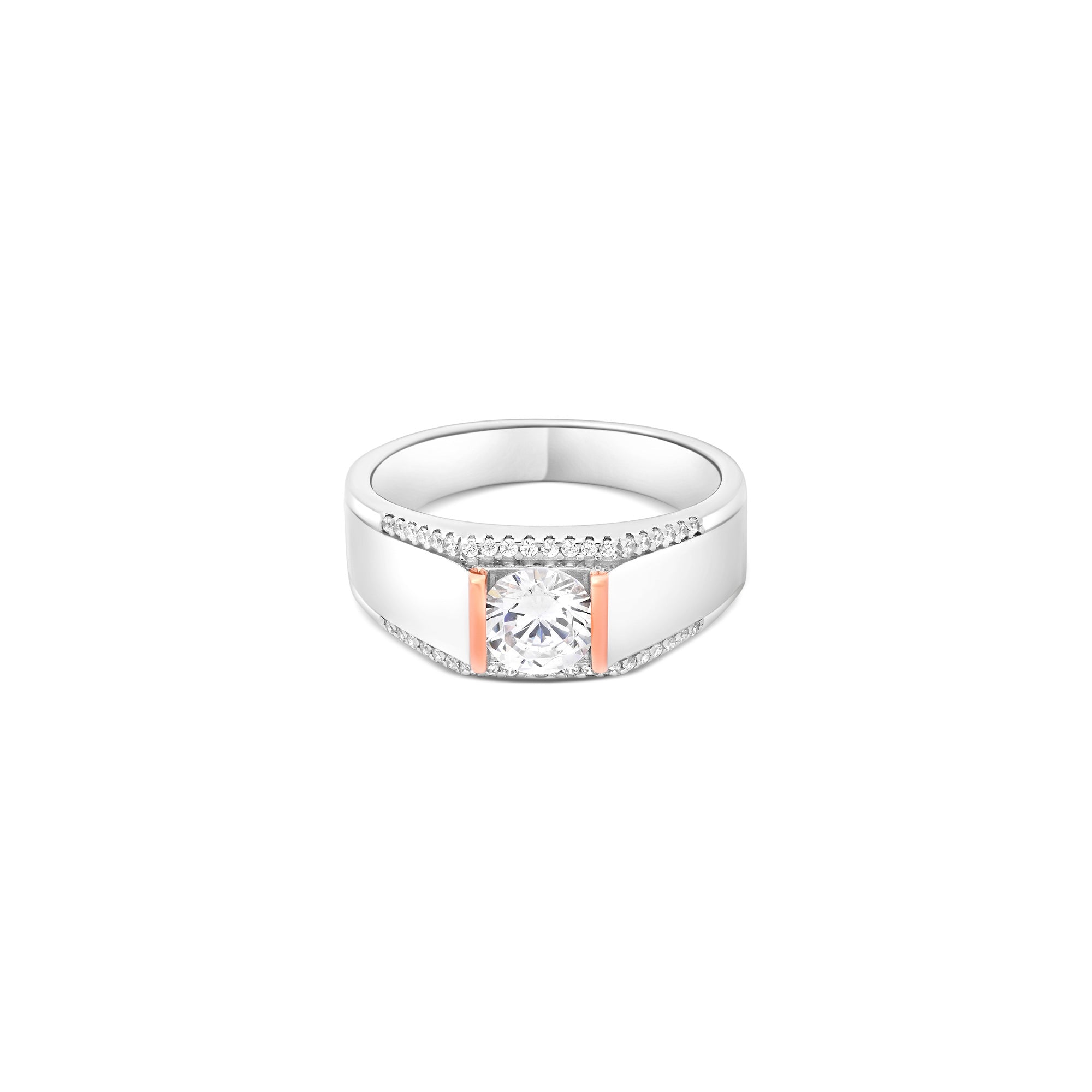 Dual Tone Solitaire Silver Ring