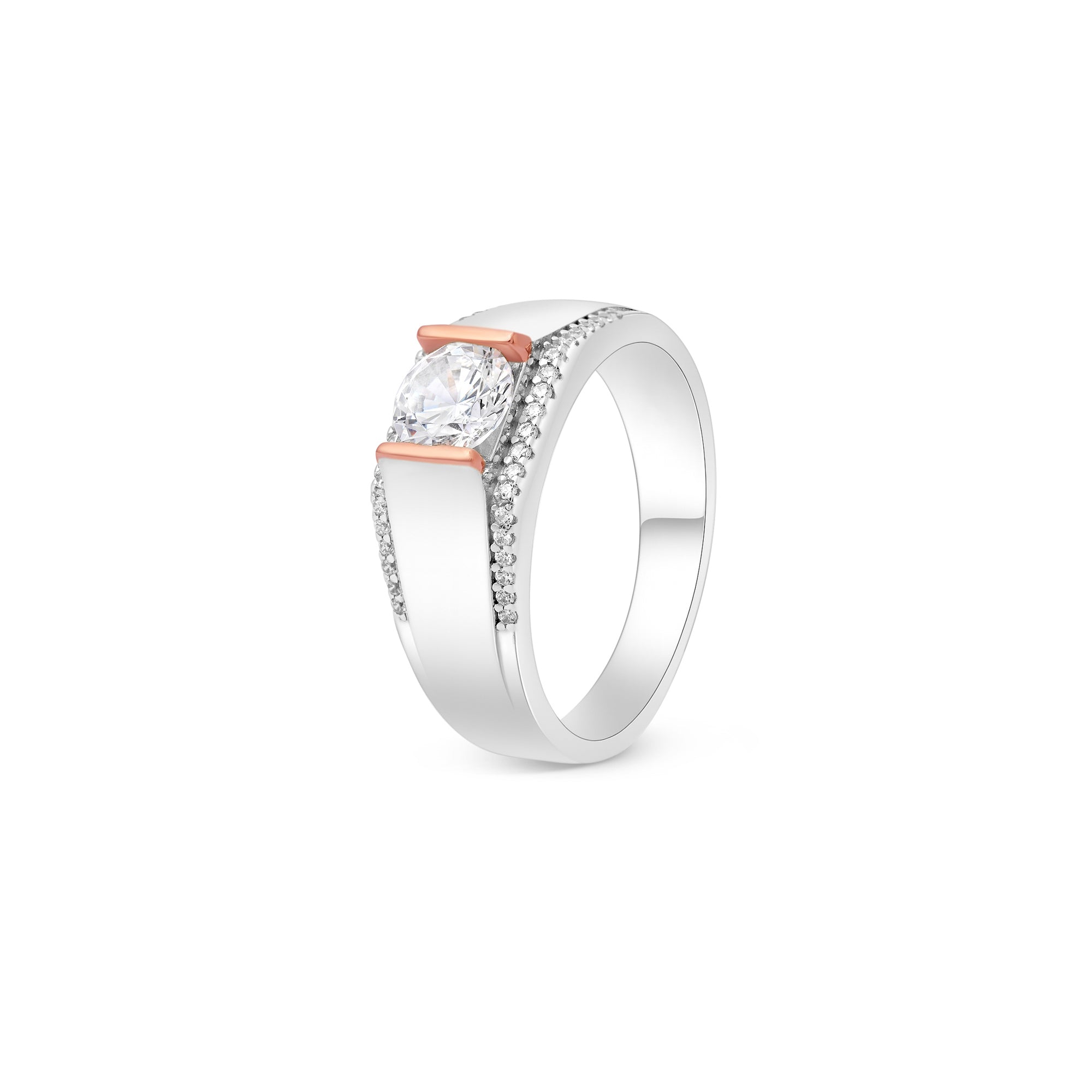 Dual Tone Solitaire Silver Ring