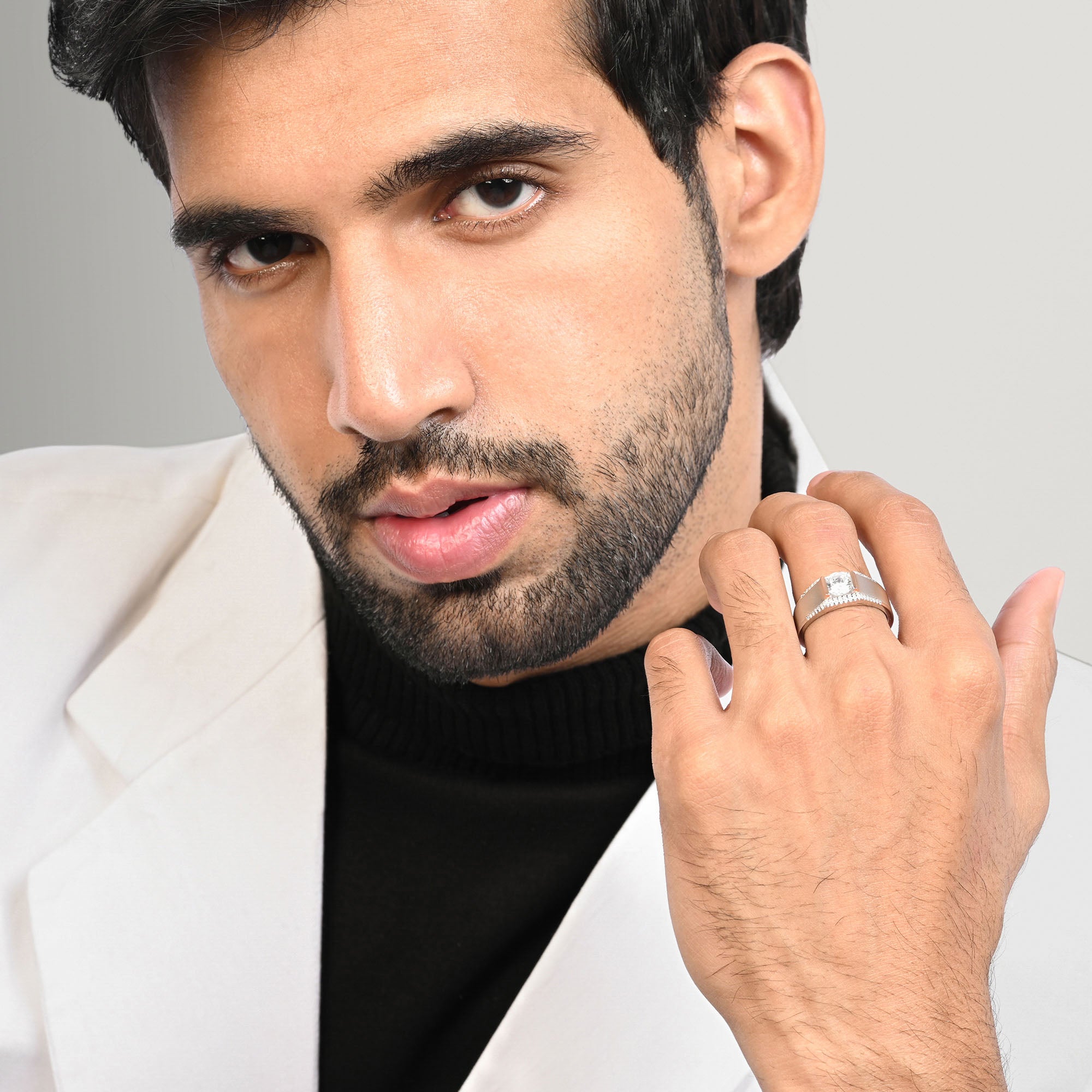 Dual Tone Solitaire Silver Ring