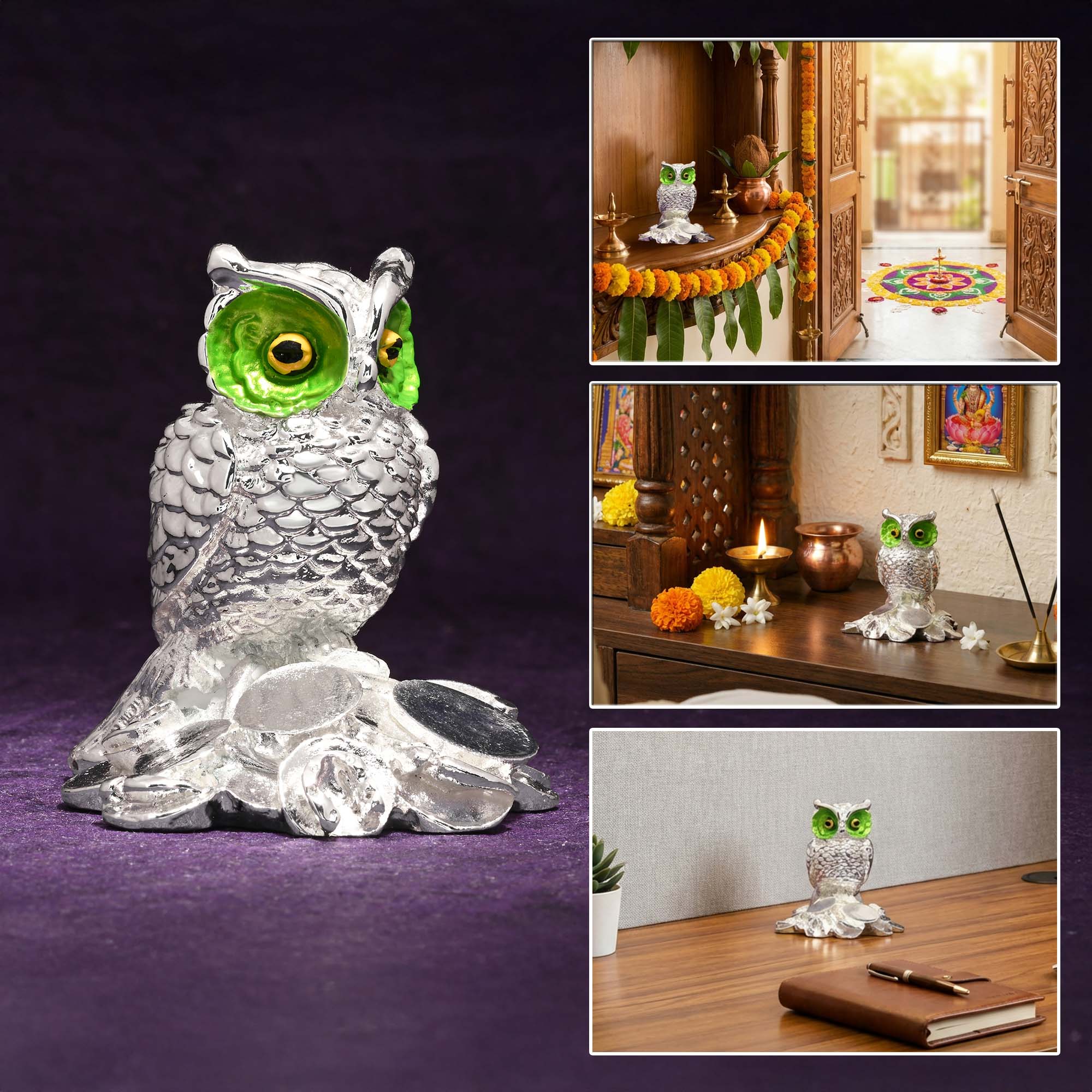999 Silver Plated Owl Showpiece