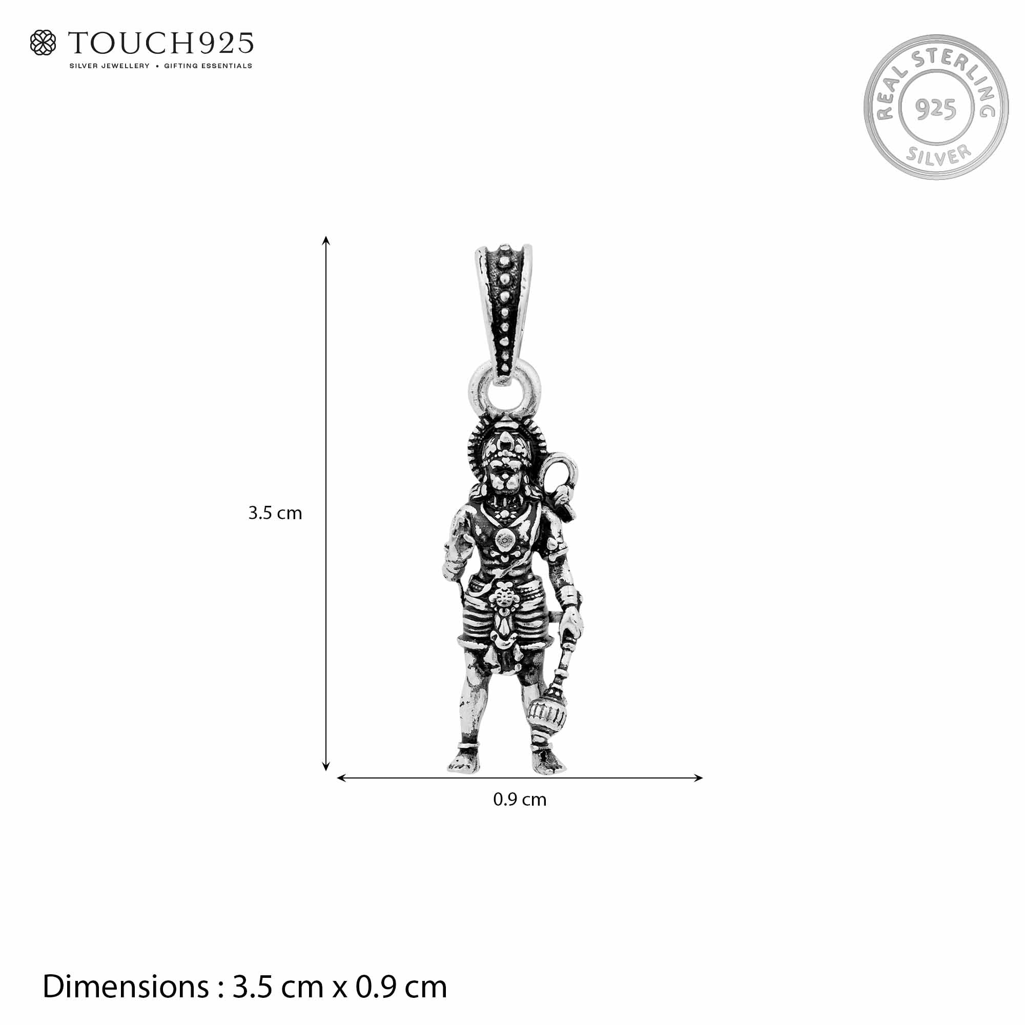 Lord Hanuman Gada Silver Pendant
