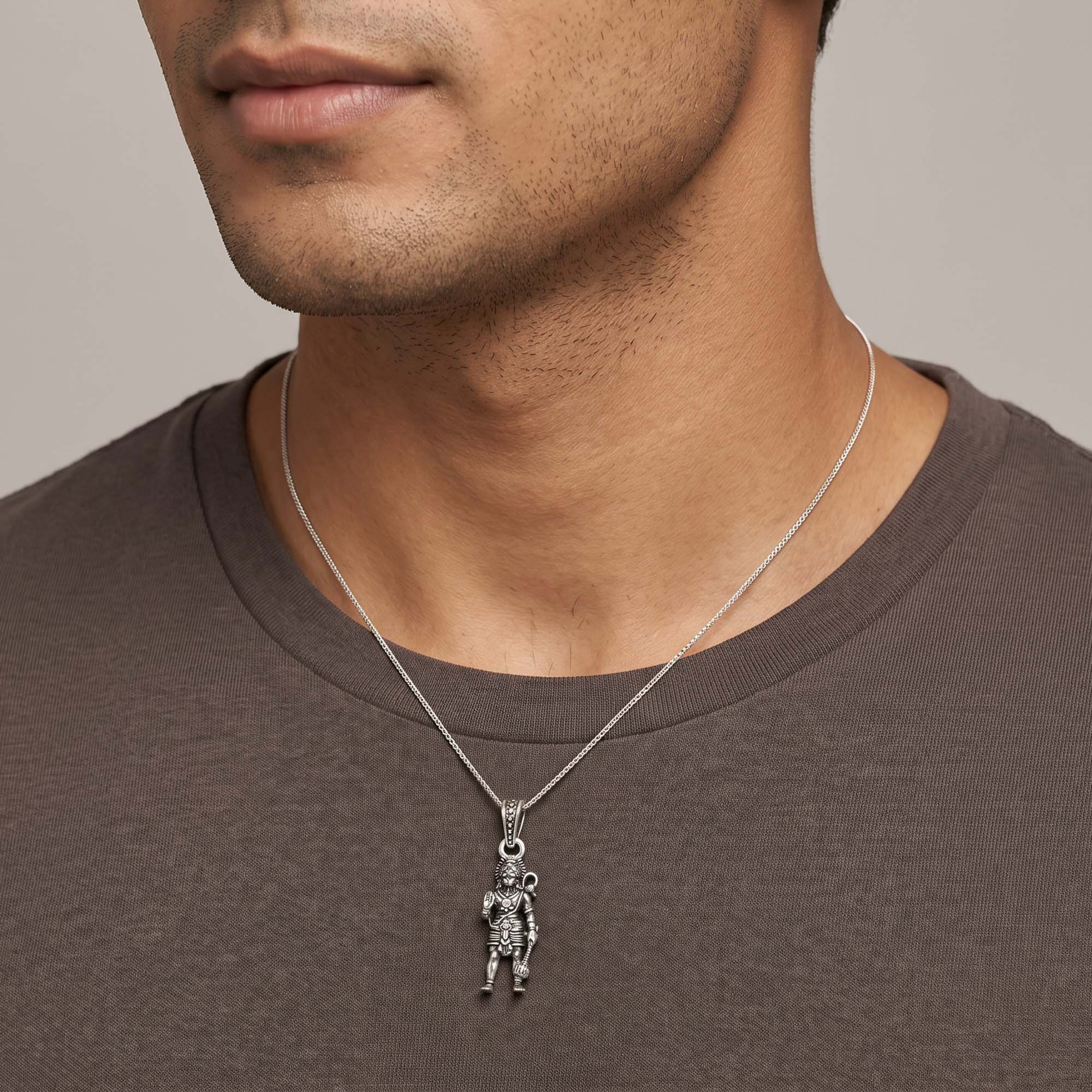 Lord Hanuman Gada Silver Pendant