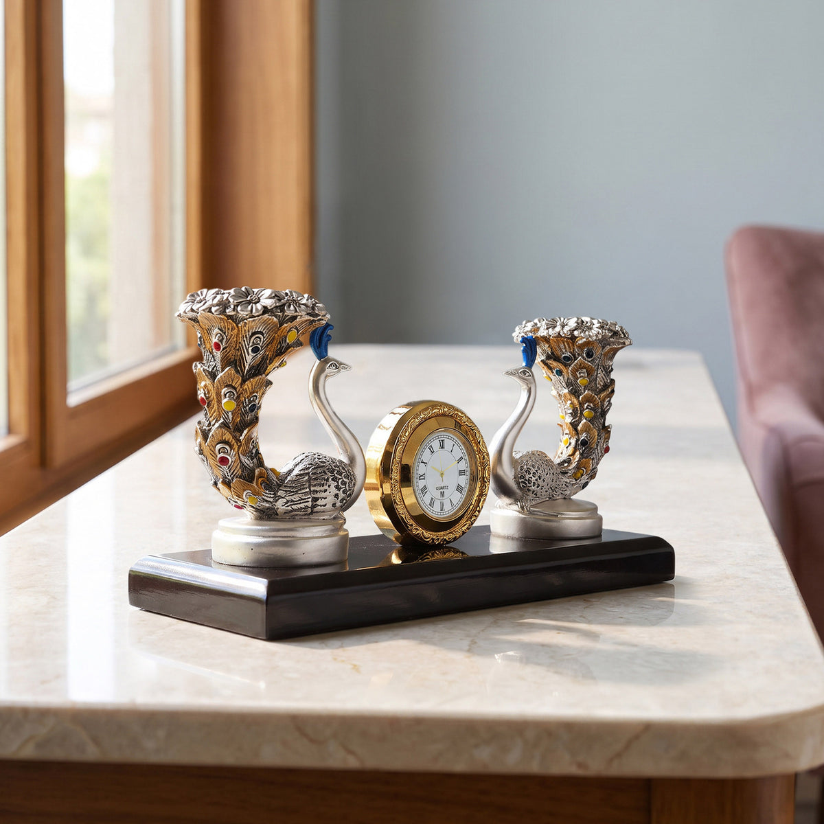 999 Silver Plated Peacock Candle Stand