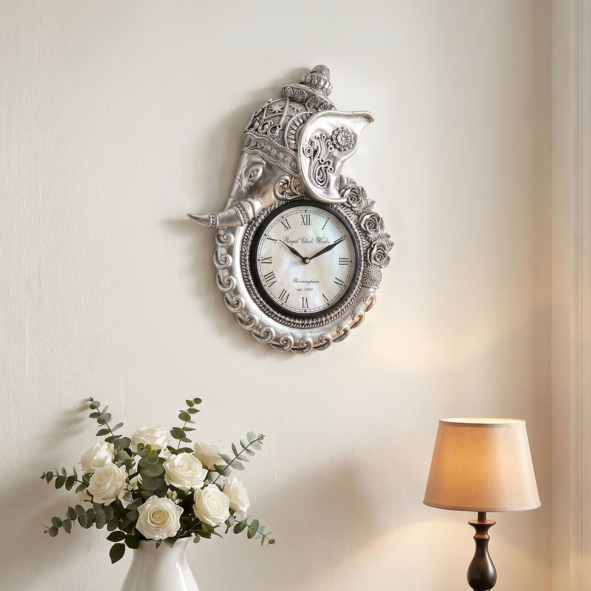 Divine Lord Ganesha 999 Silver Art Wall Clock