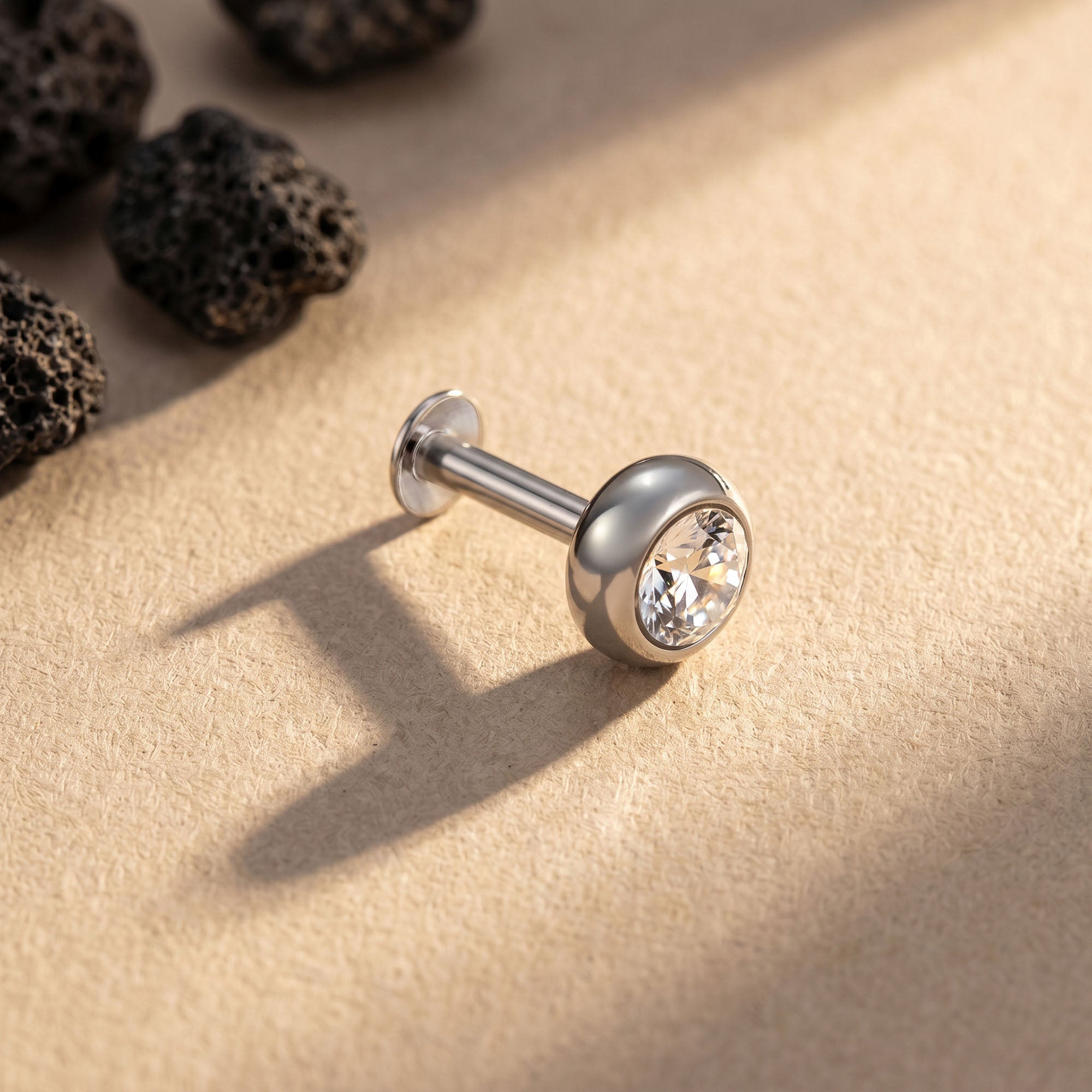 Bezel Round Zircon Silver Stud Earring