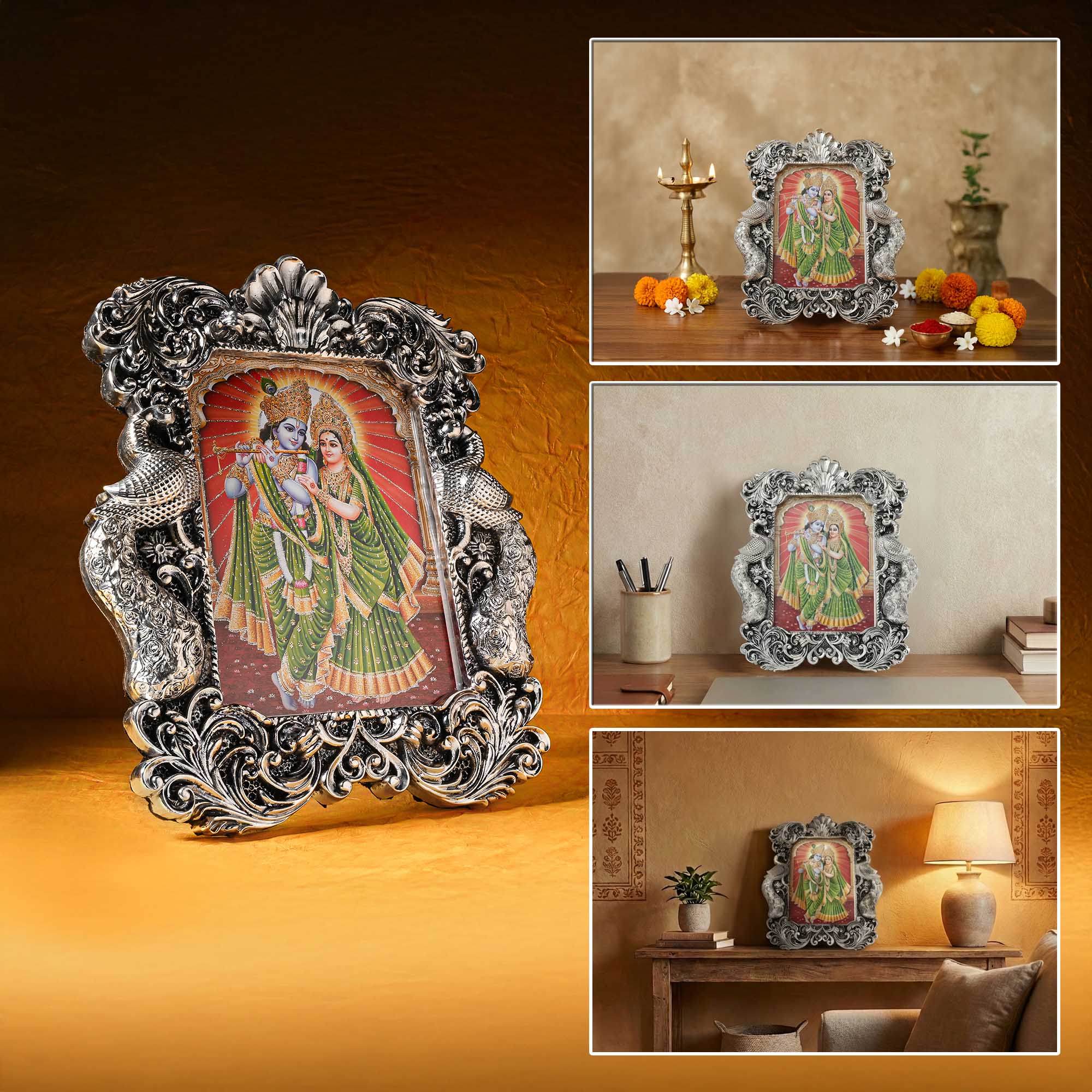 999 Silver Plated Radha Krishna Frame