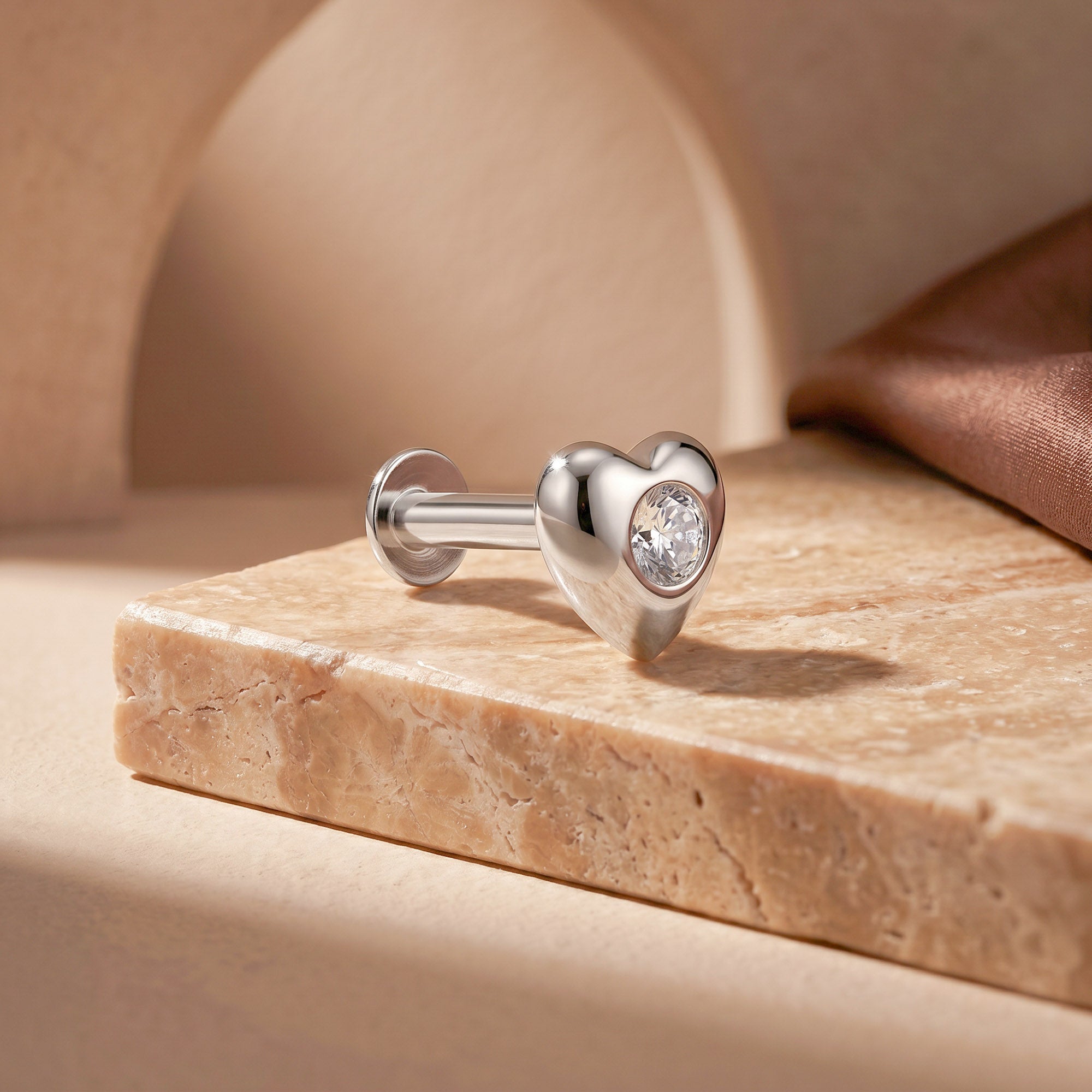 Bezel Heart Zircon Silver Stud Earring