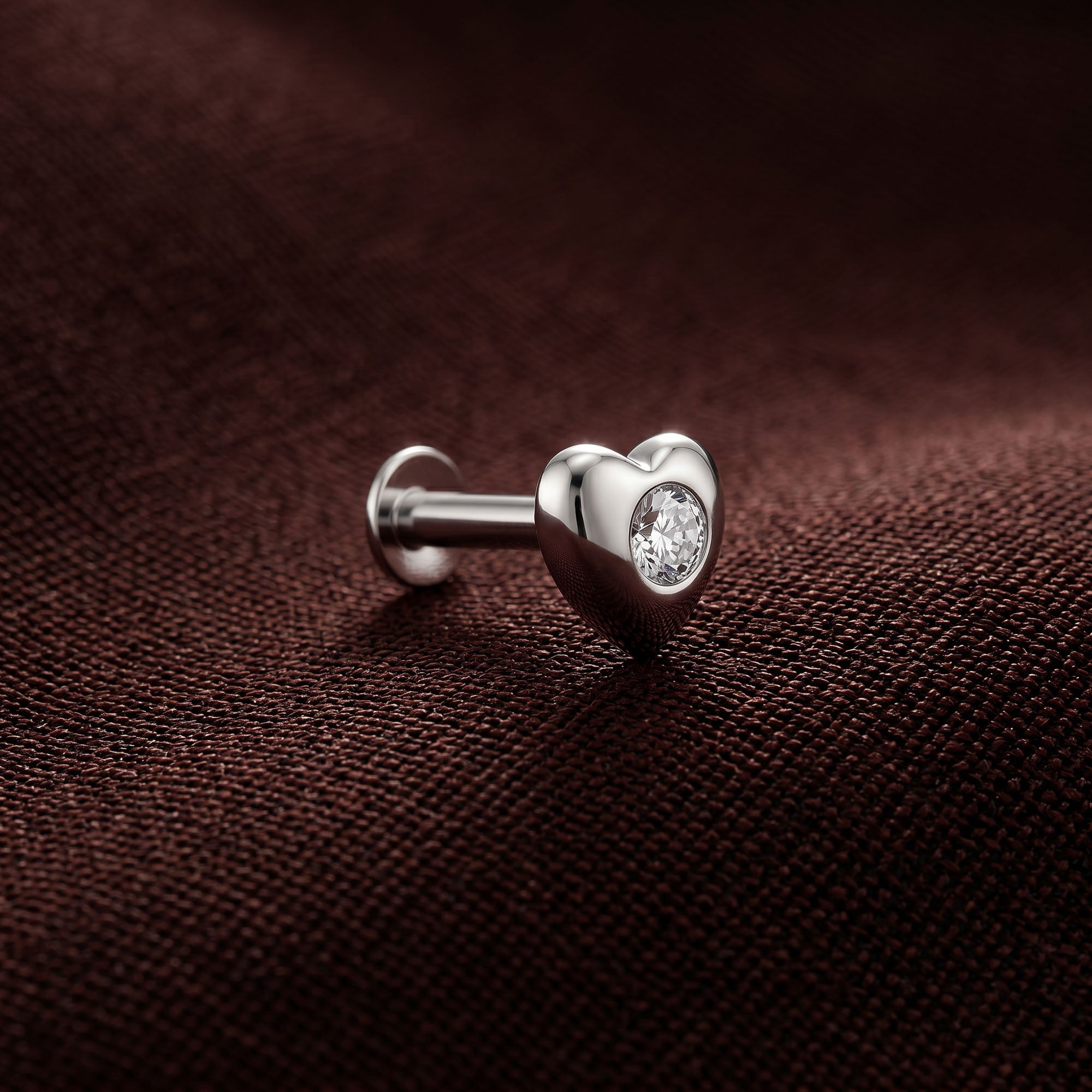 Bezel Heart Zircon Silver Stud Earring