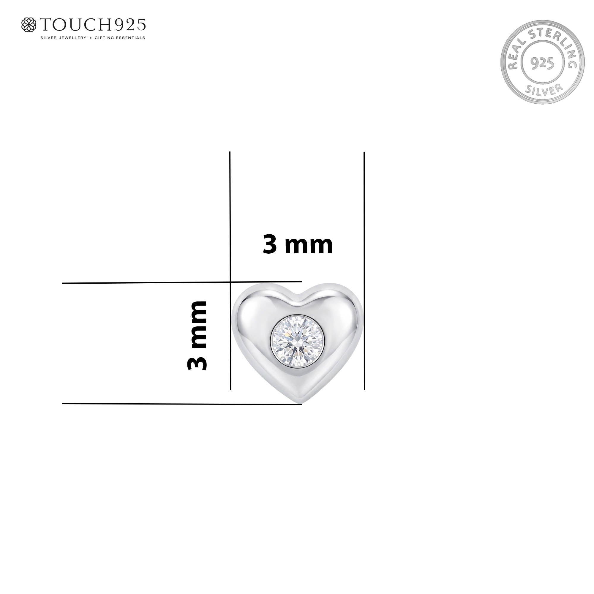 Bezel Heart Zircon Silver Stud Earring