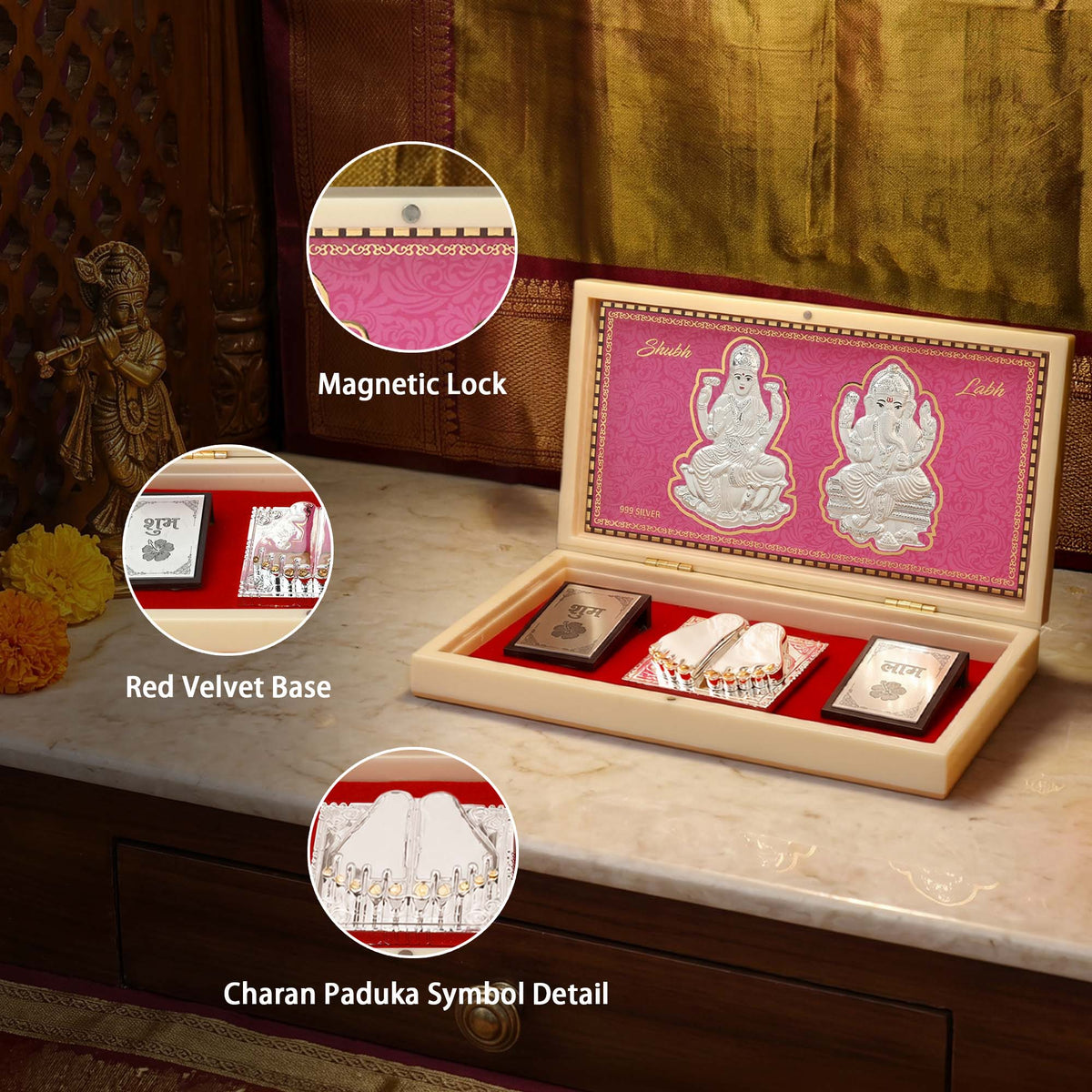 999 Silver Lakshmi Ganesh Paduka Box