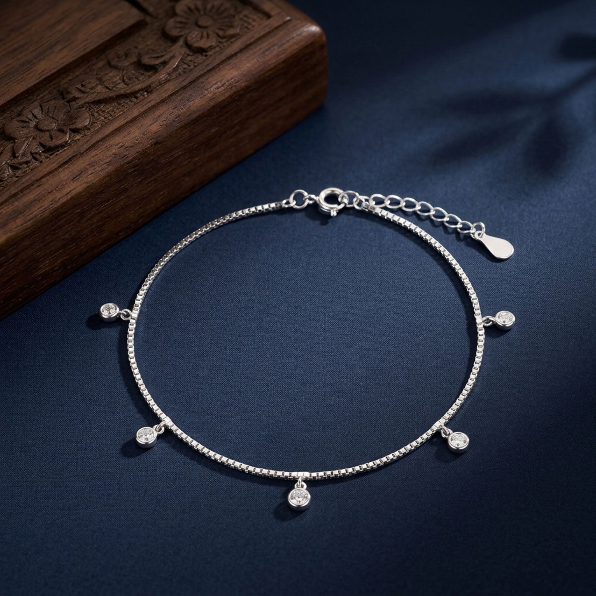 Bezel Solitaire CZ Charm Anklet