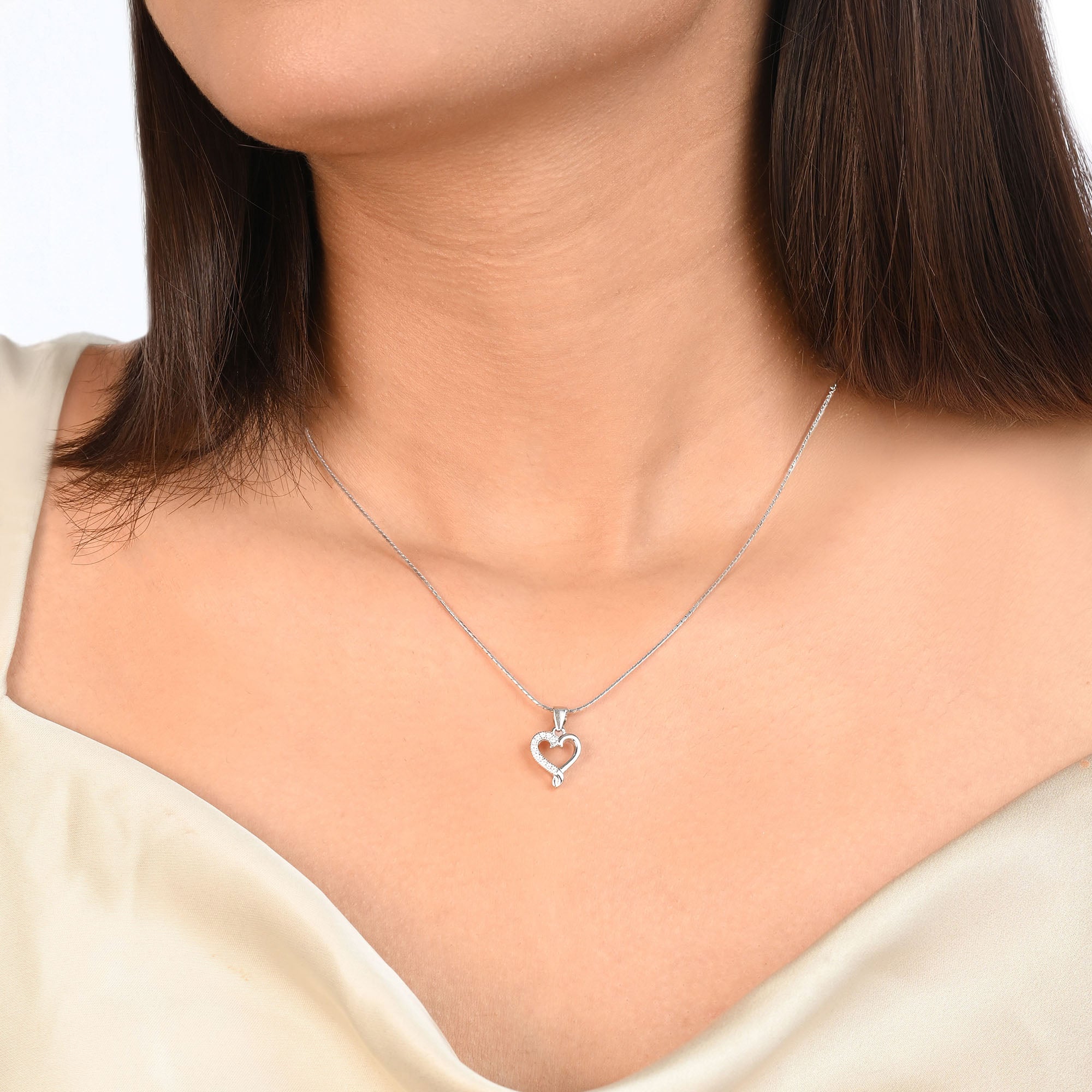 Pavé Loop Heart Silver Pendant