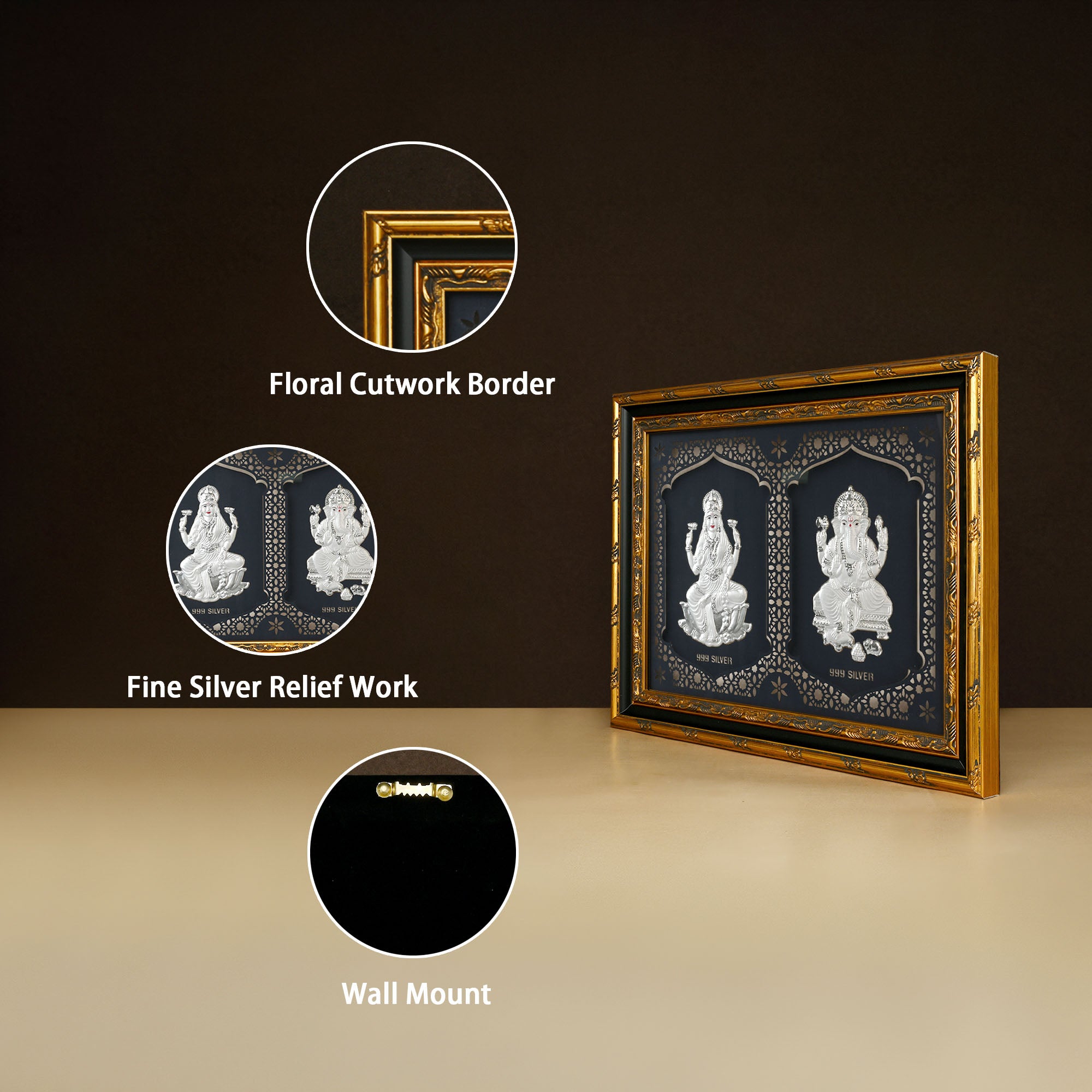 999 Silver Lakshmi Ganesh Wall Frame