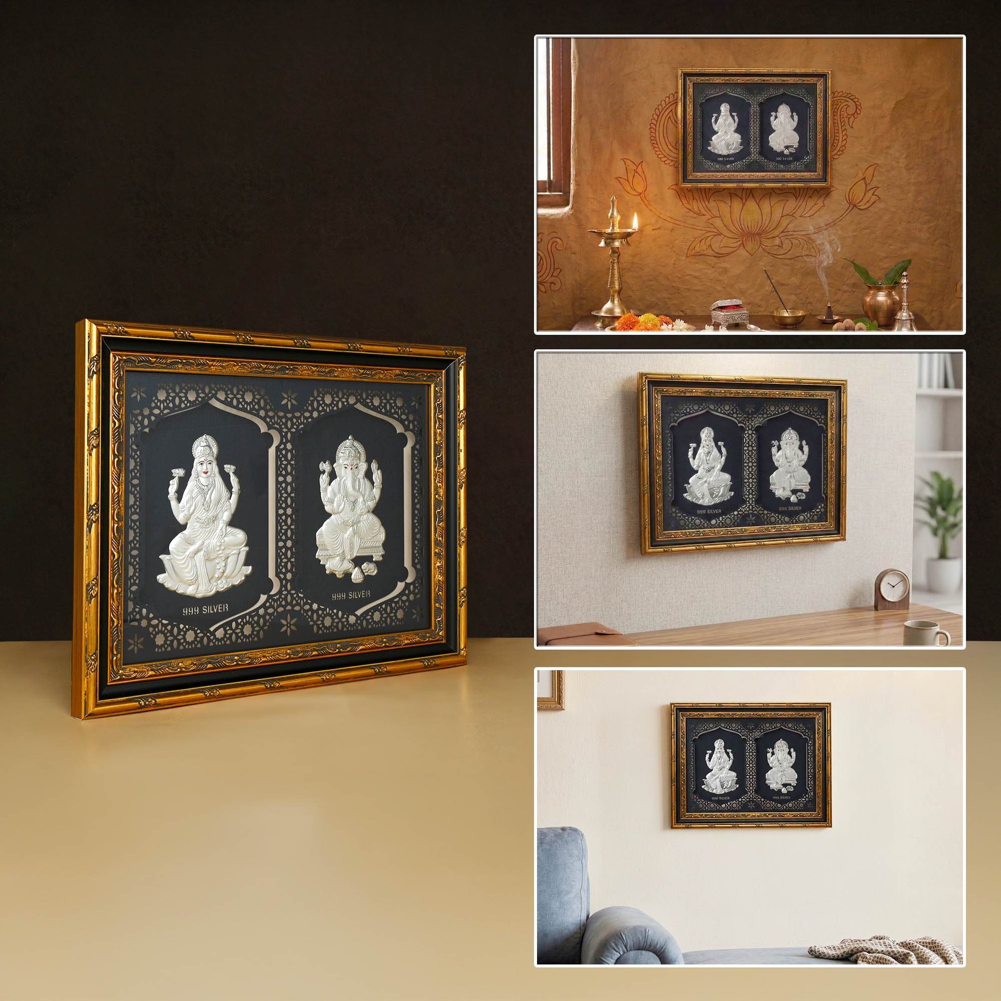 999 Silver Lakshmi Ganesh Wall Frame