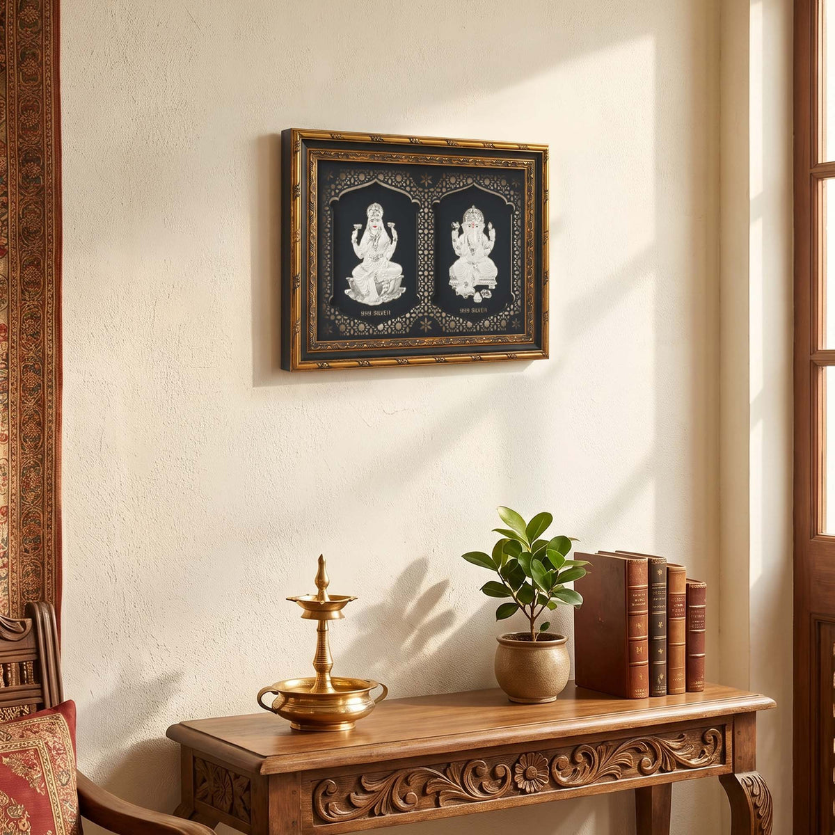 999 Silver Lakshmi Ganesh Wall Frame