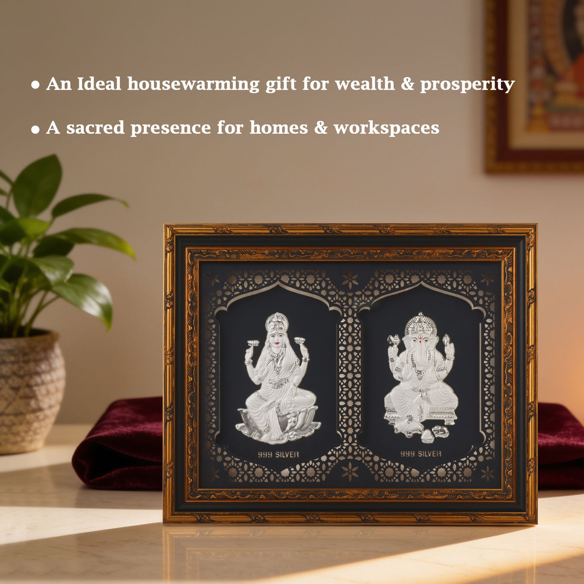 999 Silver Lakshmi Ganesh Wall Frame