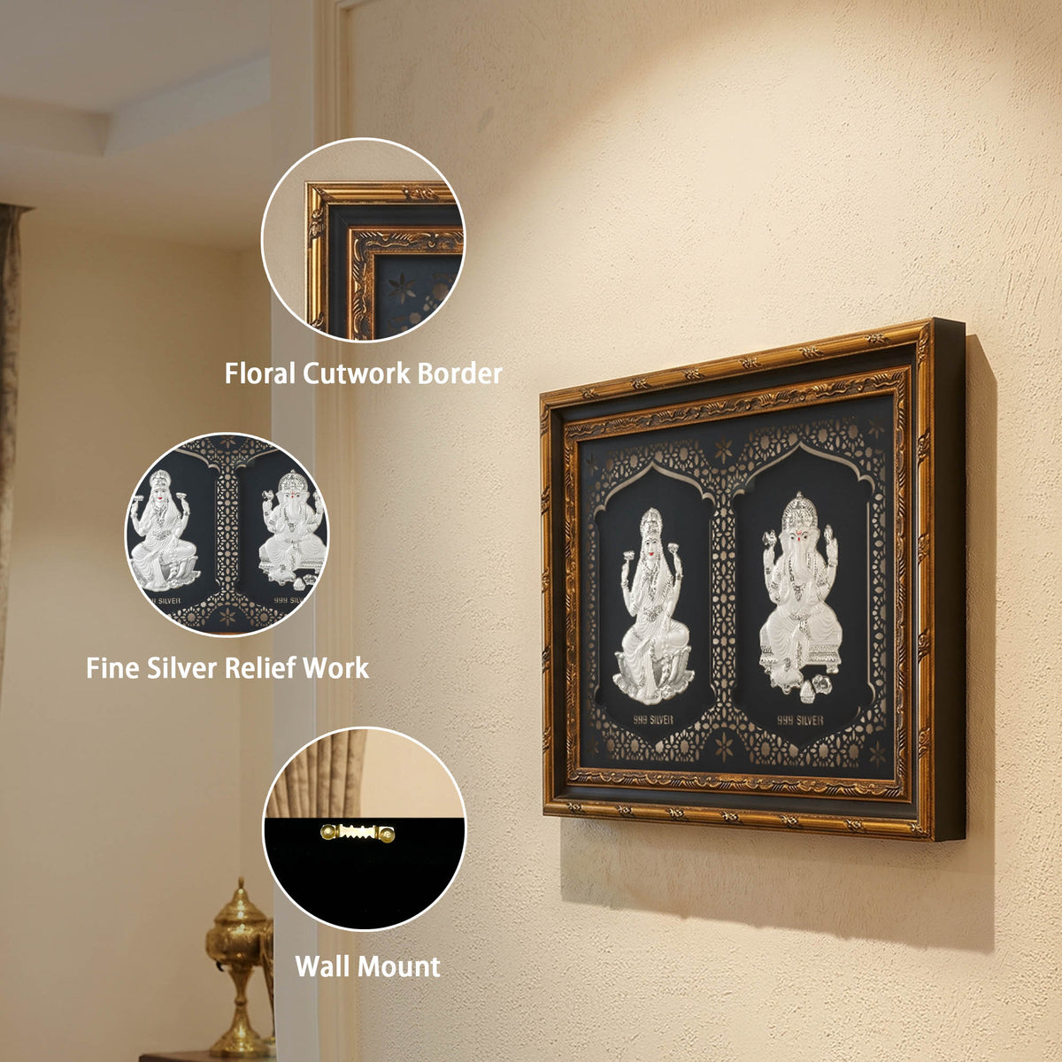 999 Silver Lakshmi Ganesh Wall Frame