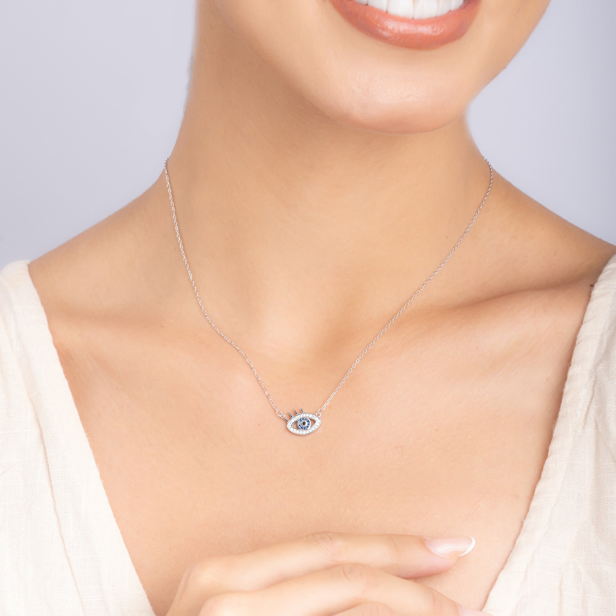 CZ Silver Evil Eye Necklace